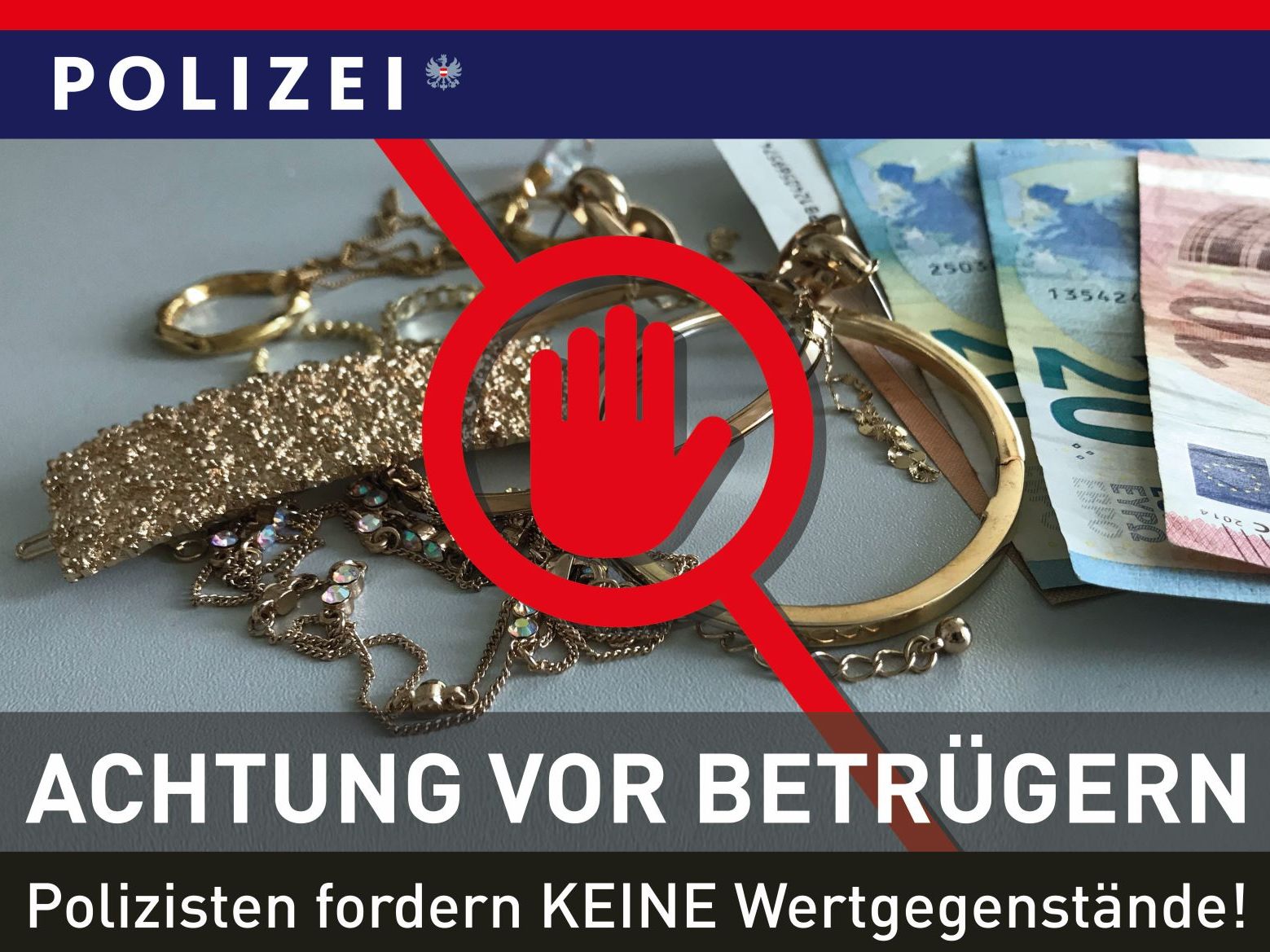 Falsche Polizisten nahmen einer 66-Jährigen Wertgegenstände und Bargeld ab. Falsche Polizisten nahmen einer 66-Jährigen Wertgegenstände und Bargeld ab.