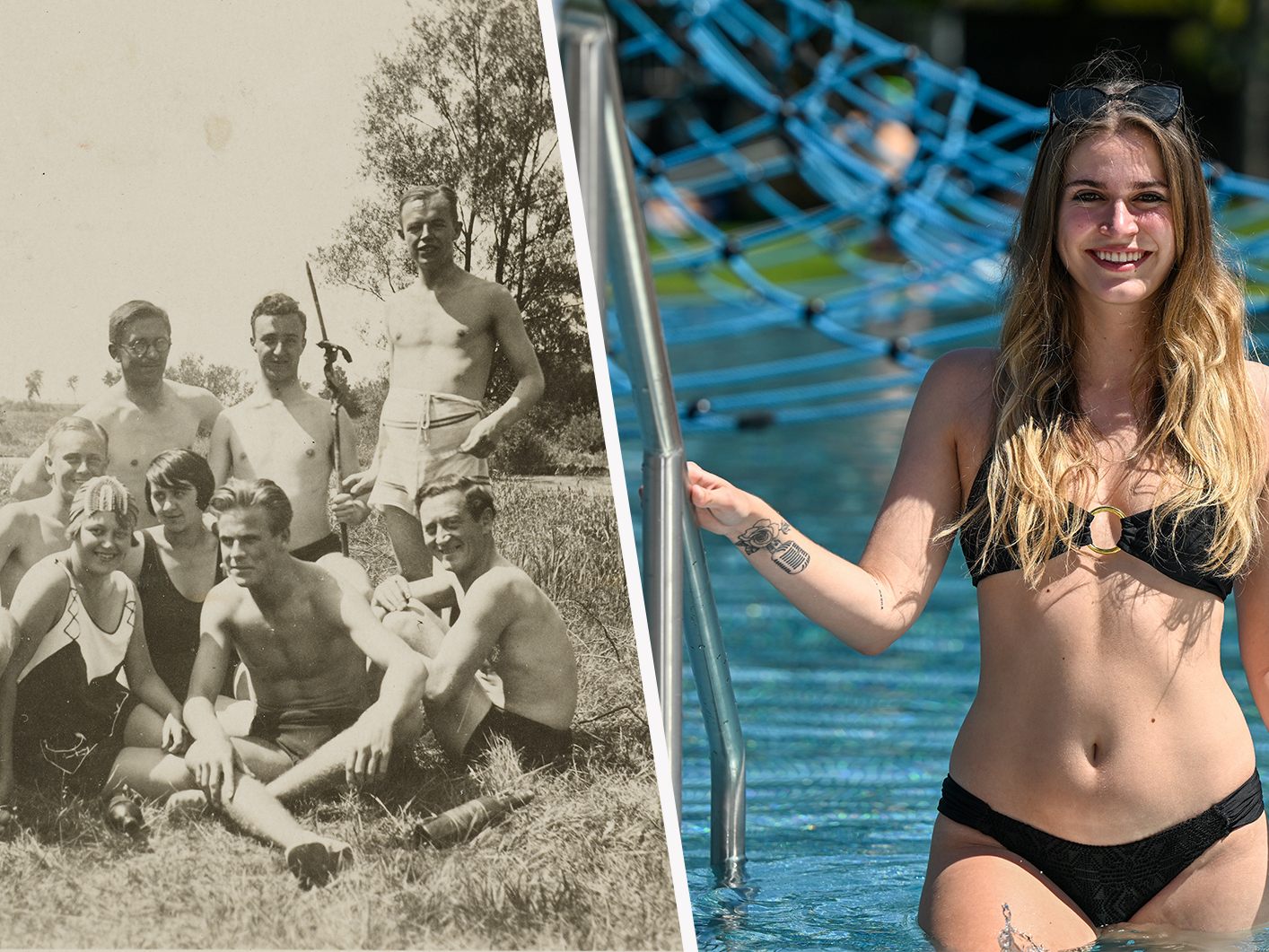 Bademode früher (ein Fotos aus dem Jahr 1927) und heute. Bademode früher (ein Fotos aus dem Jahr 1927) und heute.