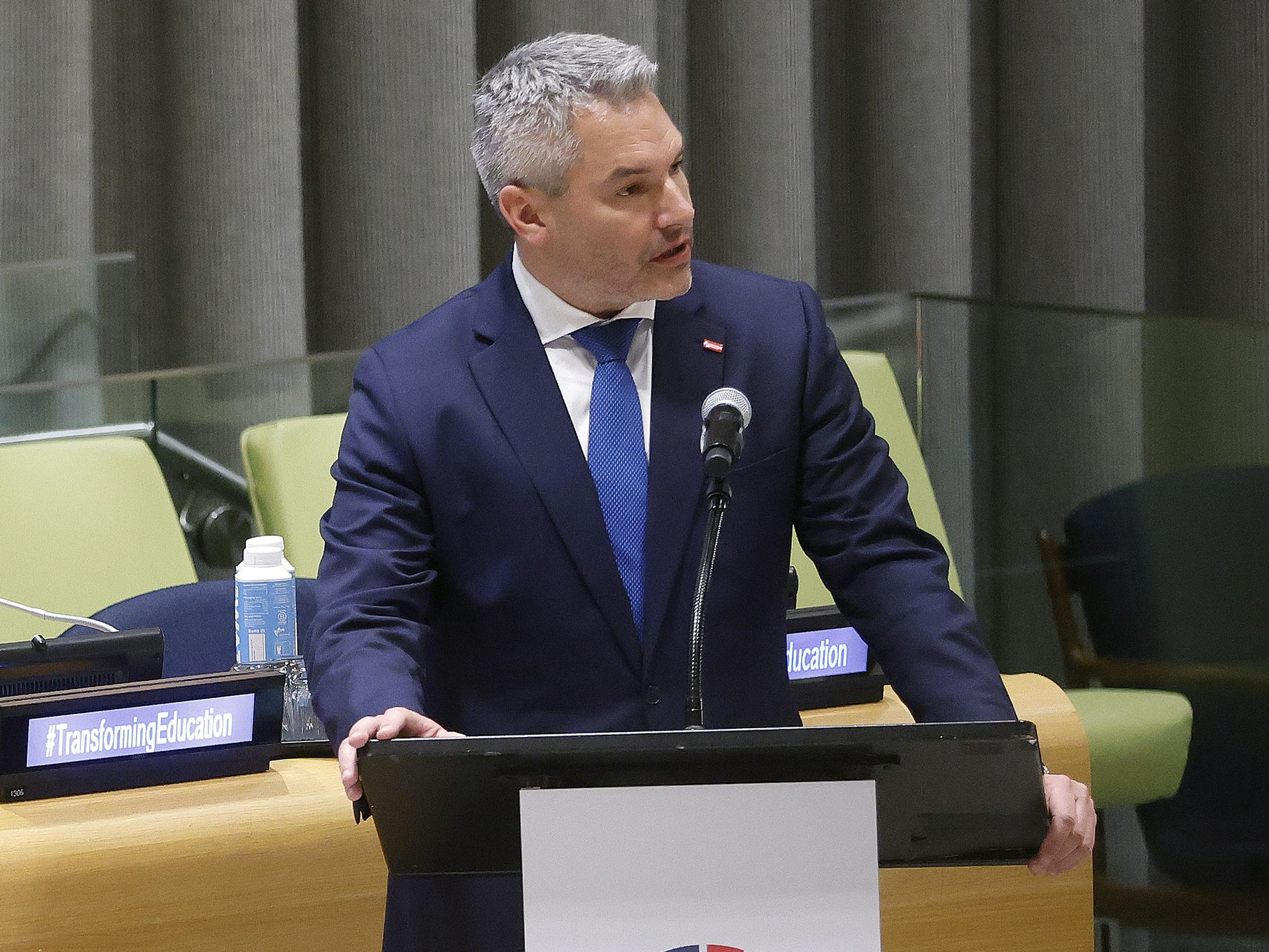 Bundeskanzler Nehammer bei seiner Rede in New York. Bundeskanzler Nehammer bei seiner Rede in New York.