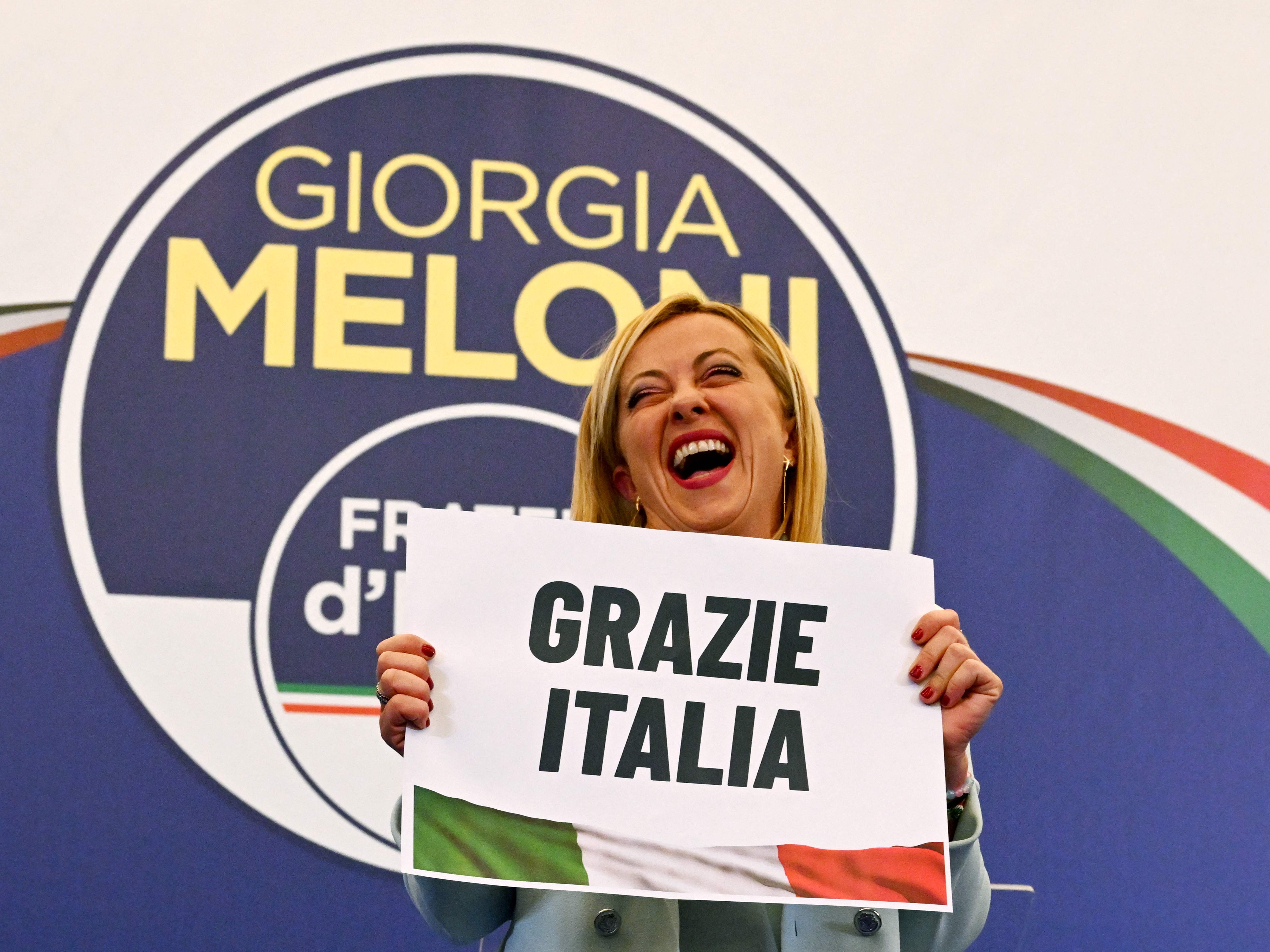 Giorgia Melonis Mitte-Rechts-Allianz holte sich am Sonntag den Wahlsieg. Giorgia Melonis Mitte-Rechts-Allianz holte sich am Sonntag den Wahlsieg.