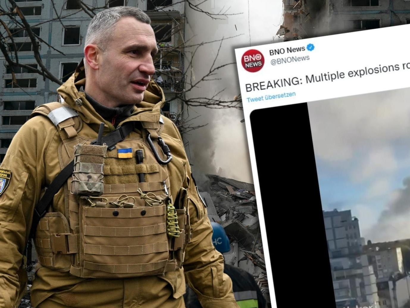 Es habe mehrere Einschläge gegeben, teilte Bürgermeister Witali Klitschko auf dem Kurznachrichtendienst Telegram mit. Es habe mehrere Einschläge gegeben, teilte Bürgermeister Witali Klitschko auf dem Kurznachrichtendienst Telegram mit.