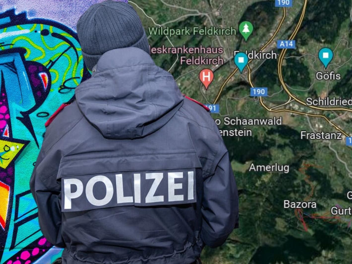 Der 19-jährige Graffity-Sprayer wurde von der Polizei festgenommen. Der 19-jährige Graffity-Sprayer wurde von der Polizei festgenommen.