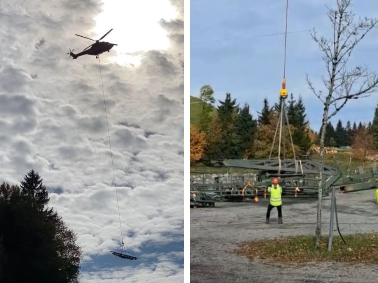 Transporthubschrauber "Super Puma" holte die Liftstützen vom Pfänder.