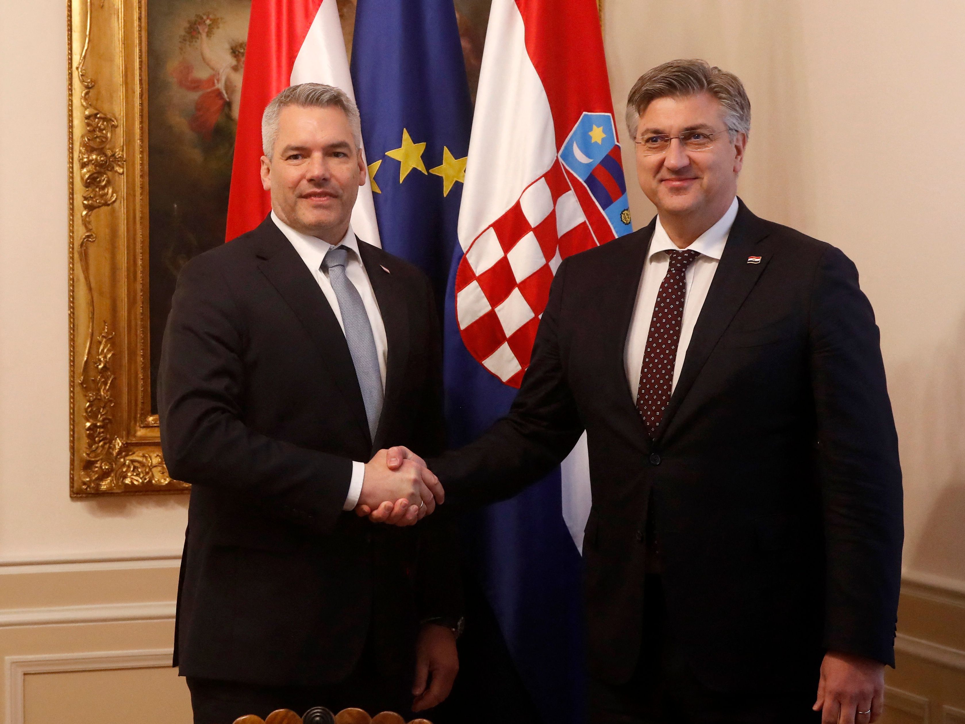 Bundeskanzler Karl Nehammer (ÖVP) bei kroatischen Regierungschef Andrej Plenkovic in Zagreb.