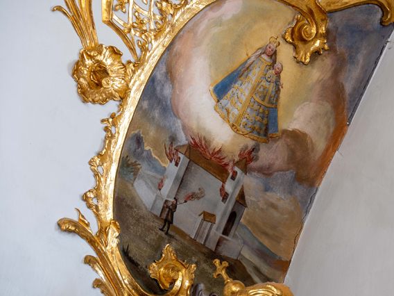 Darstellung der brennenden Kirche in Galtür Darstellung der brennenden Kirche in Galtür