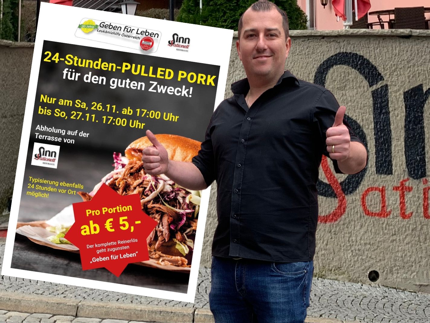 Mario Sinn startet in seinem Restaurant eine Charity-Aktion für "Geben für Leben". Mario Sinn startet in seinem Restaurant eine Charity-Aktion für "Geben für Leben".