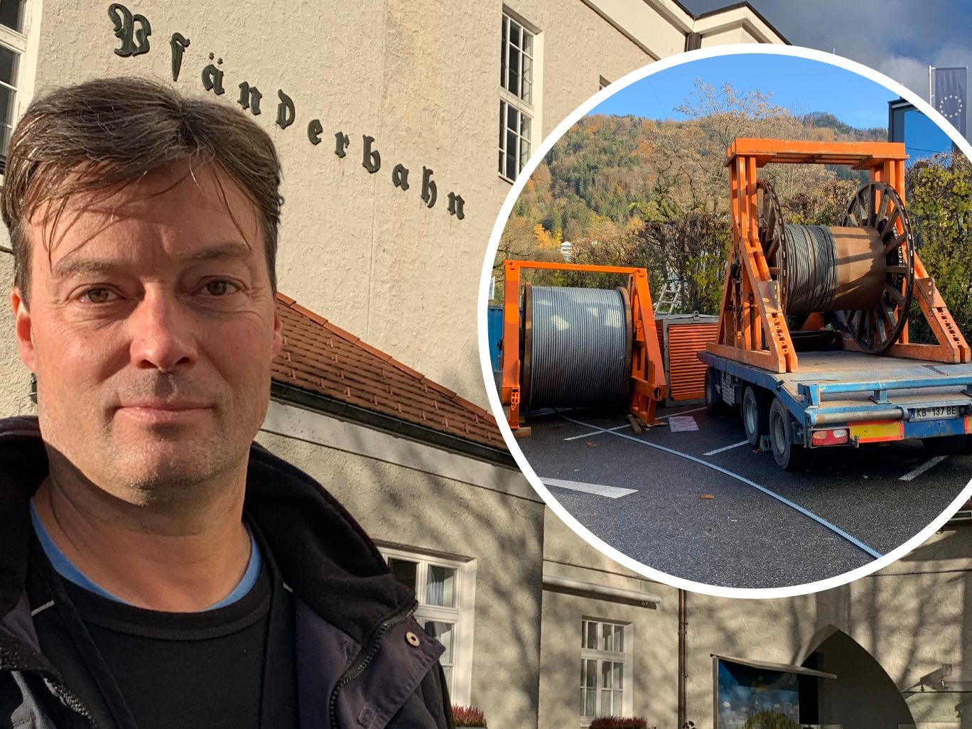 Bei der Pfänderbahne wird derzeit ein neues Zugseil montiert. Bei der Pfänderbahne wird derzeit ein neues Zugseil montiert.