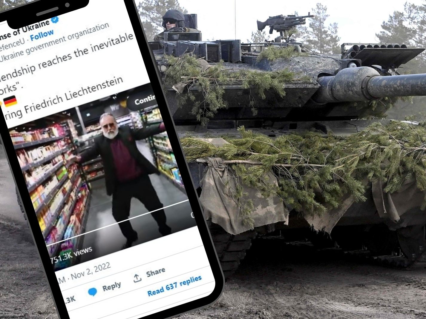 Die Ukraine bittet mit Scherz-Video via Twitter um deutsche Leopard-Panzer. Die Ukraine bittet mit Scherz-Video via Twitter um deutsche Leopard-Panzer.
