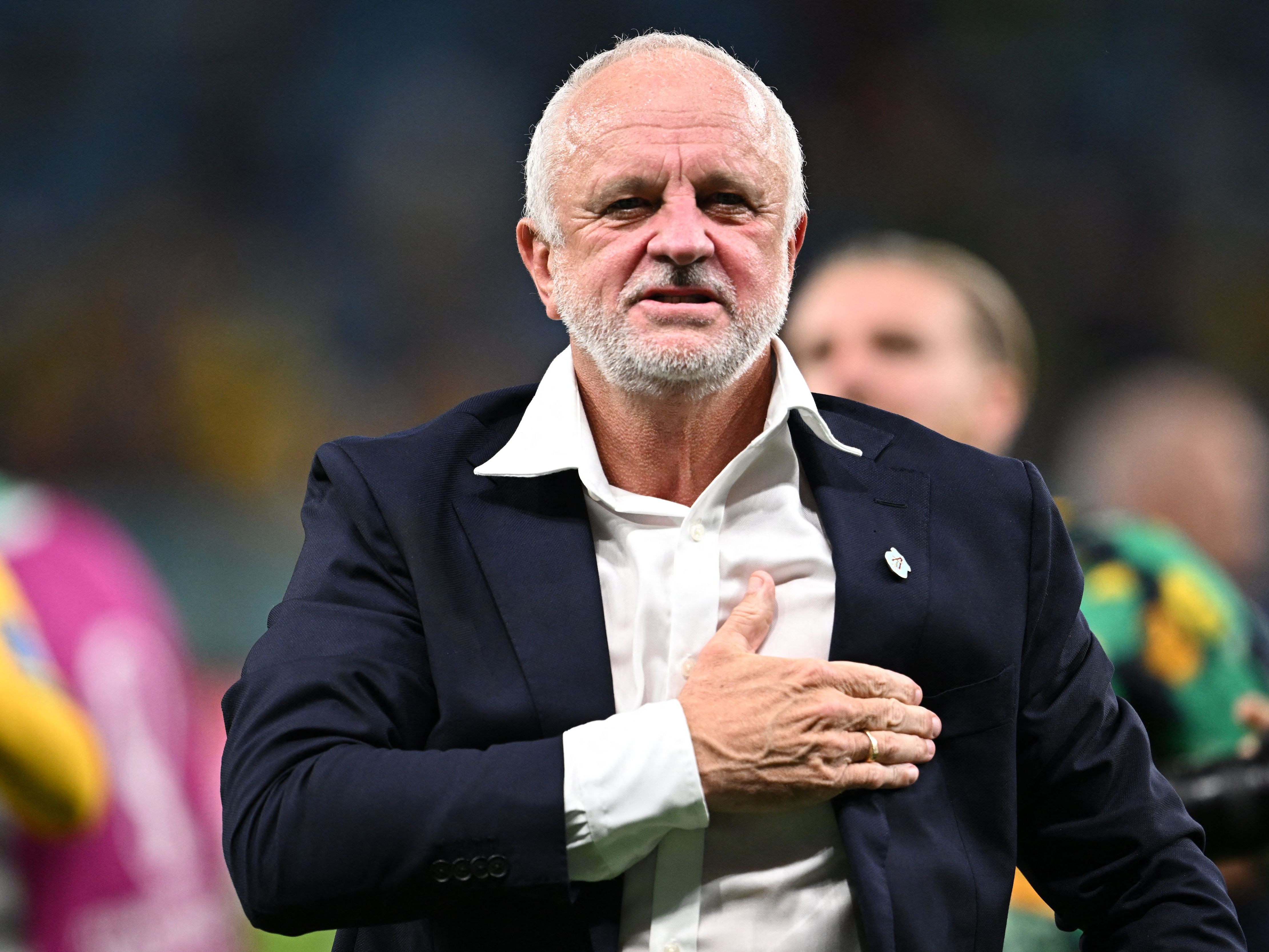 Australien-Coach darf sich über Einzug ins WM-Achtelfinale freuen. Australien-Coach darf sich über Einzug ins WM-Achtelfinale freuen.