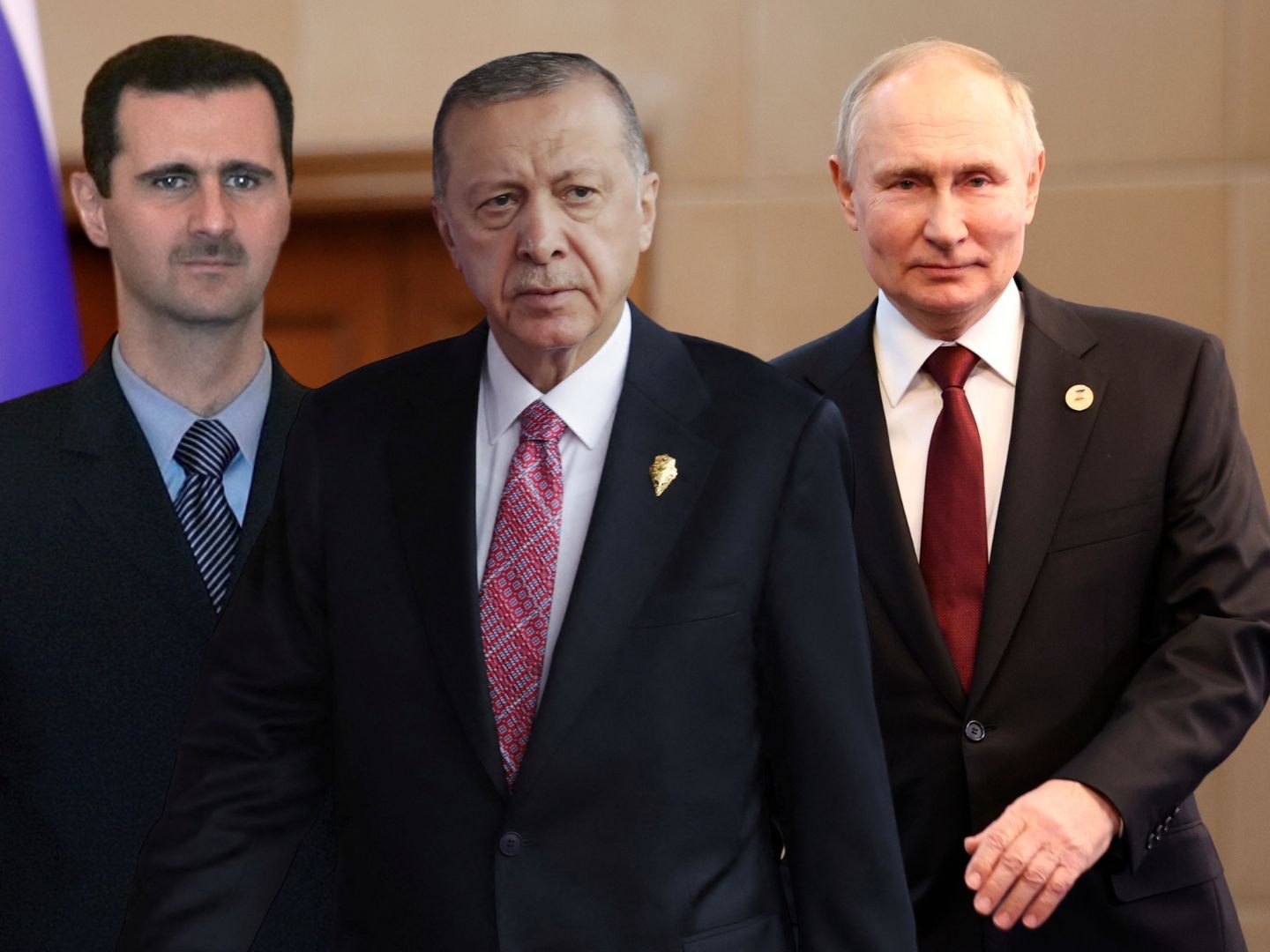 Baschar al-Assad, Recep Tayyip Erdogan, Wladimir Putin.