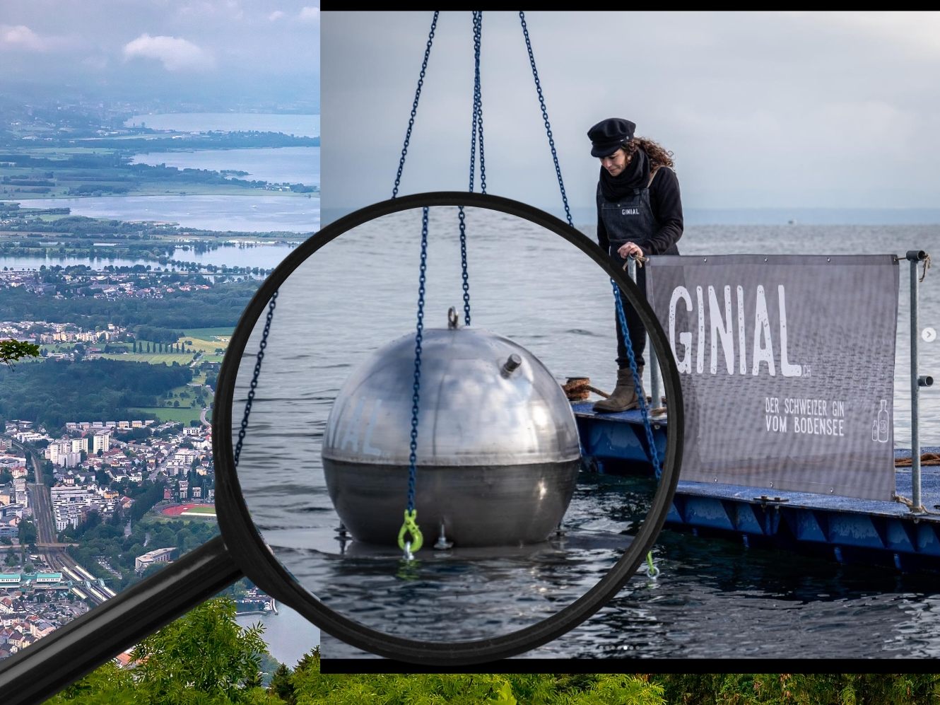 Der Gin wird mit Spezialequipment in den Bodensee verlagert. Der Gin wird mit Spezialequipment in den Bodensee verlagert.