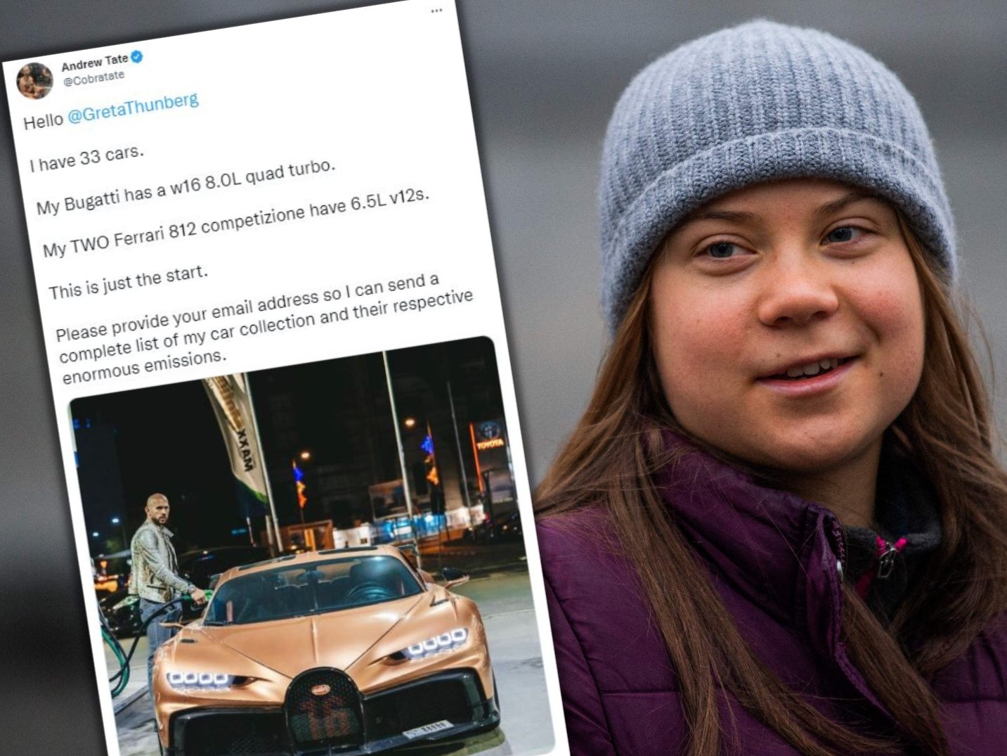 Greta Thunberg gibt Andrew Tate schlagfertig Konter. Greta Thunberg gibt Andrew Tate schlagfertig Konter.