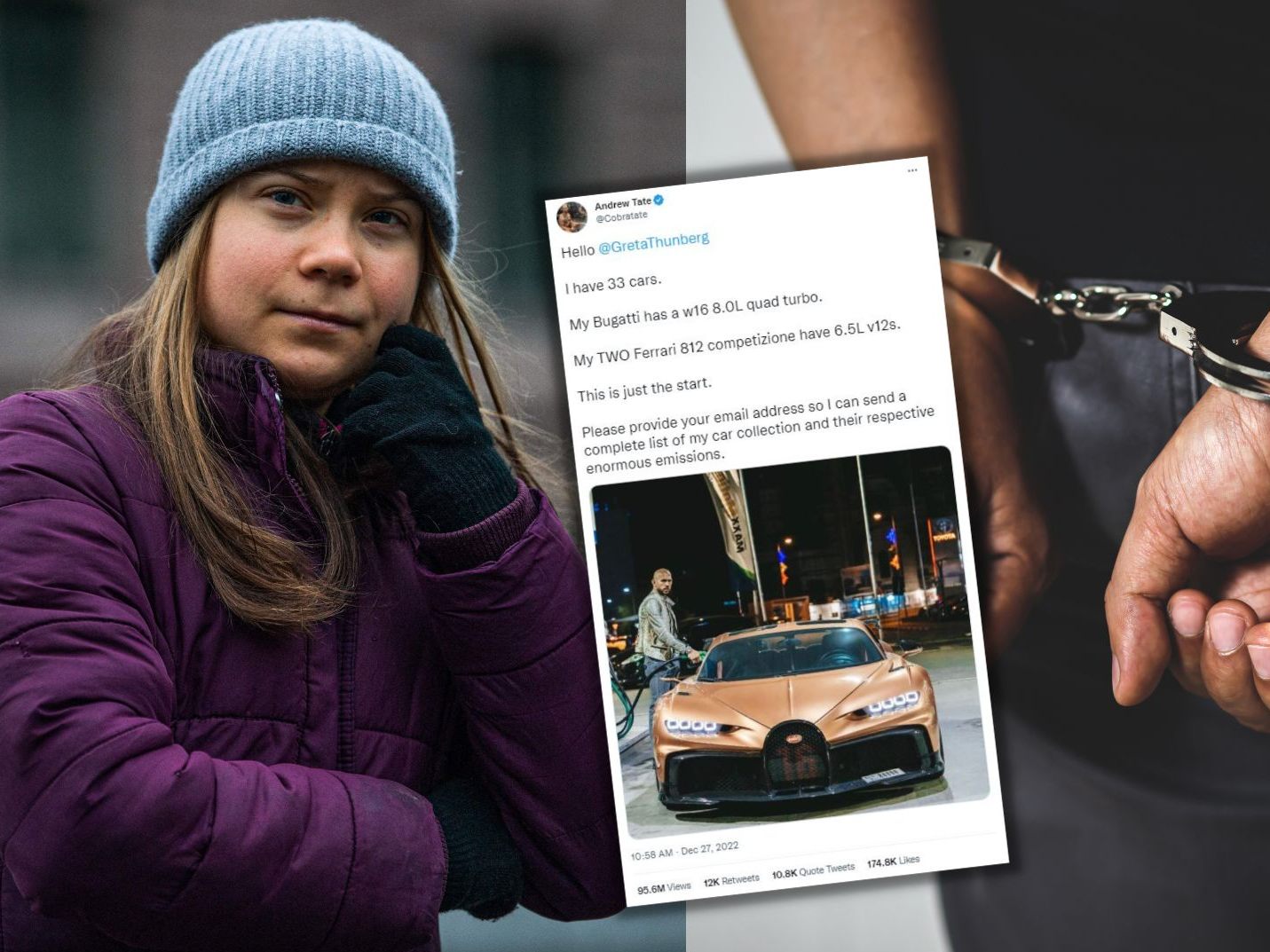 Andrew Tate konnte nach dem Twitter-Streit mit Greta Thunberg in Rumänien festgenommen werden. Andrew Tate konnte nach dem Twitter-Streit mit Greta Thunberg in Rumänien festgenommen werden.