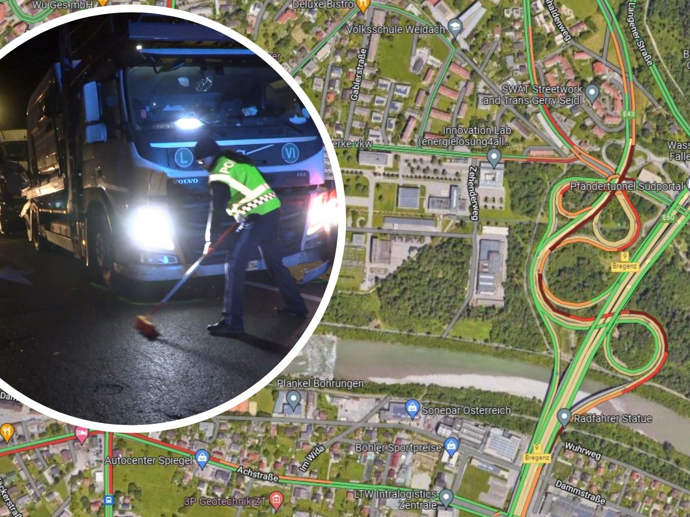 Der Stau war auf Google Maps klar zu erkennen.