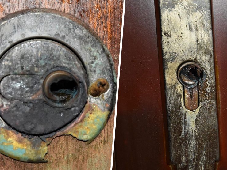 Die Wiener Polizei warnt vor ätzender Säure an Türschlössern nach Einbrüchen. Die Wiener Polizei warnt vor ätzender Säure an Türschlössern nach Einbrüchen.