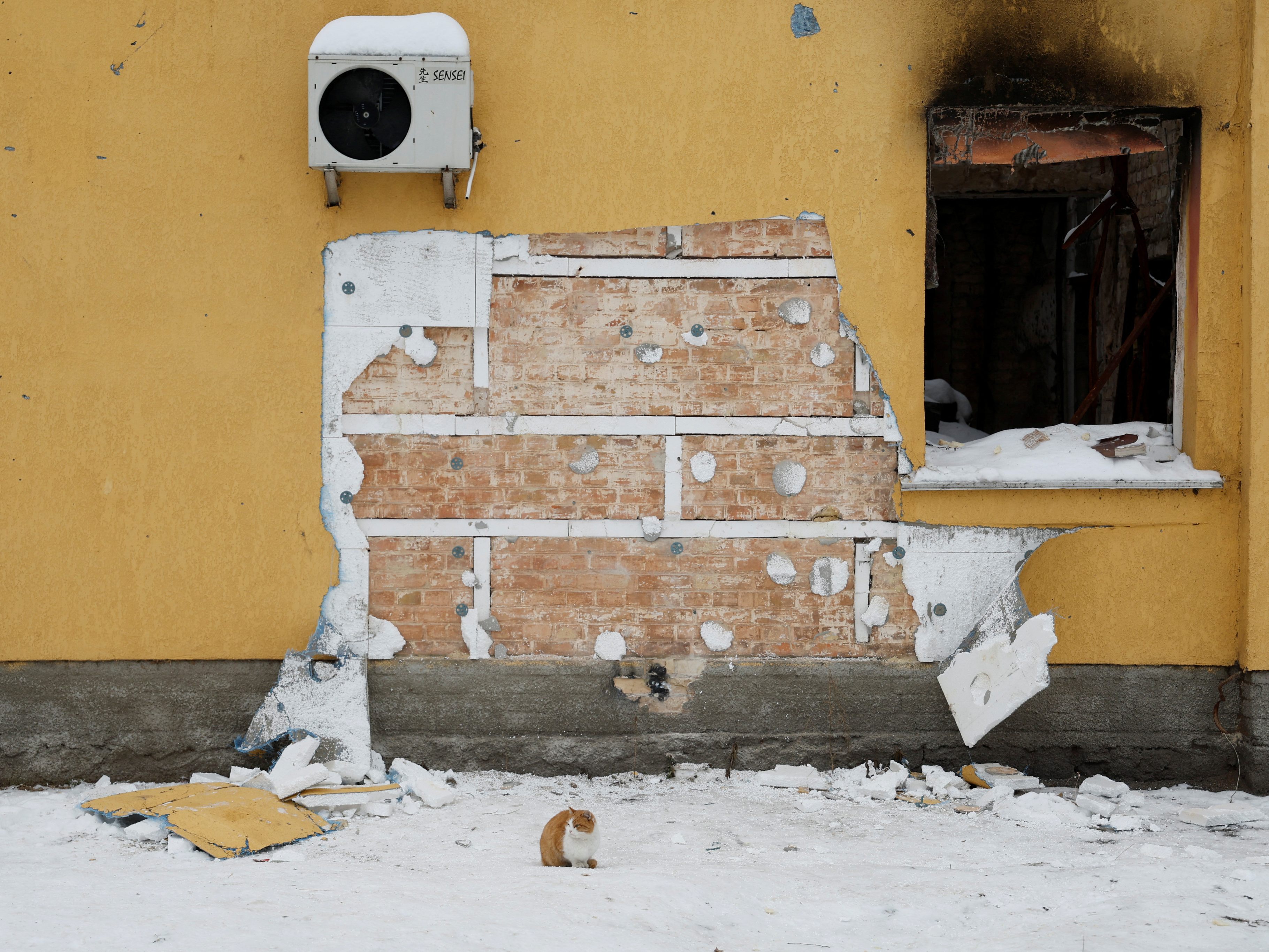 Die Wand im ukrainischen Hostomel. Die Wand im ukrainischen Hostomel.