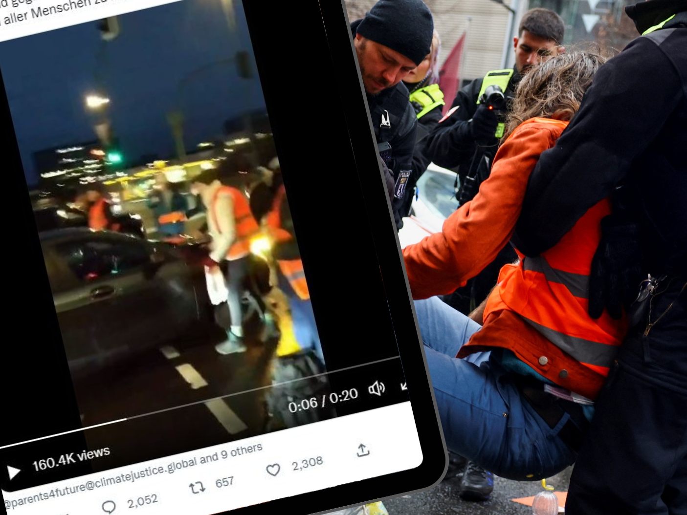Das Twitter-Video zeigt wie der Autolenker durch die Gruppe Demonstranten fährt. Das Twitter-Video zeigt wie der Autolenker durch die Gruppe Demonstranten fährt.
