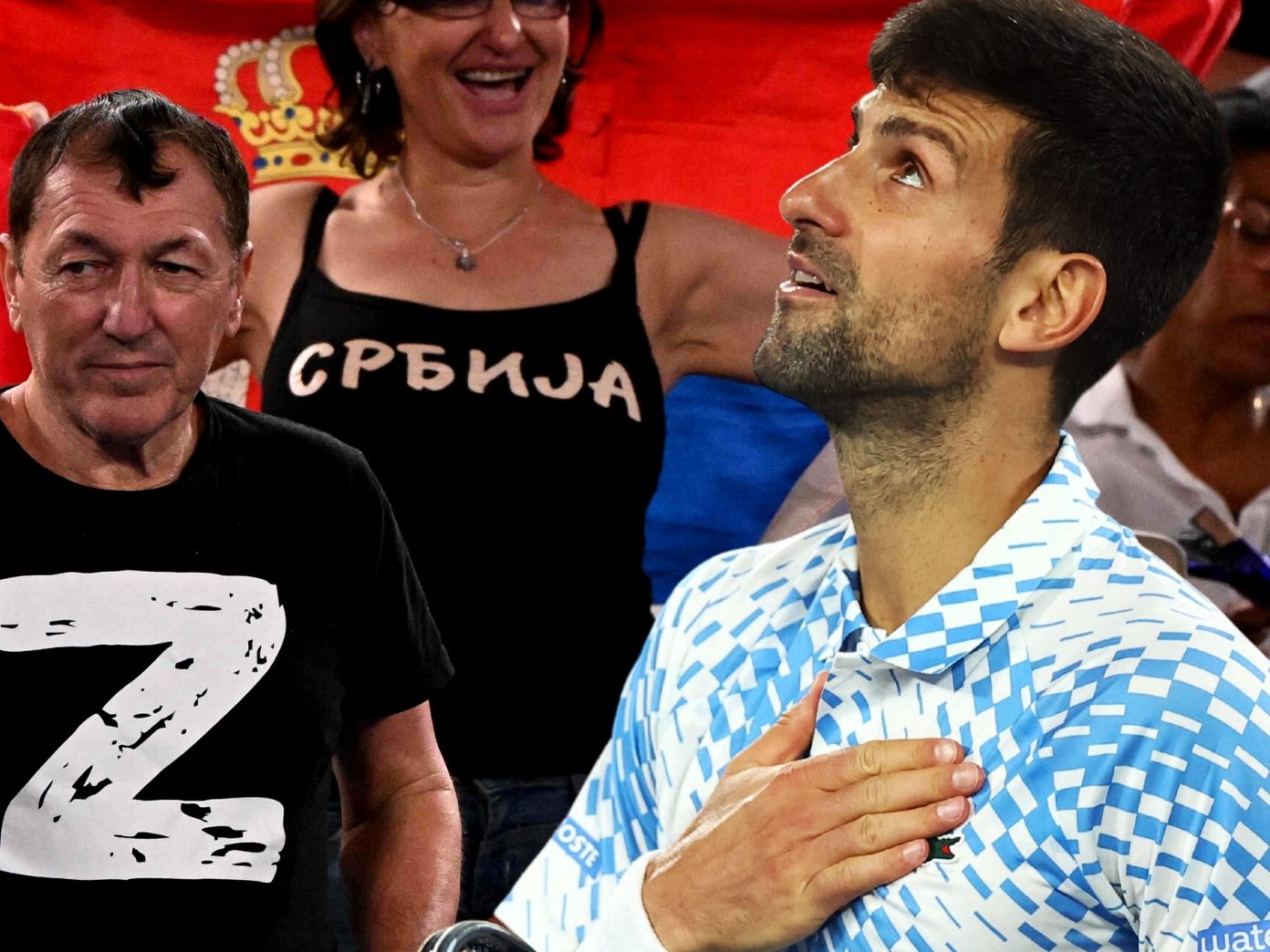 Djokovic und seine Fans auf der Tribüne.