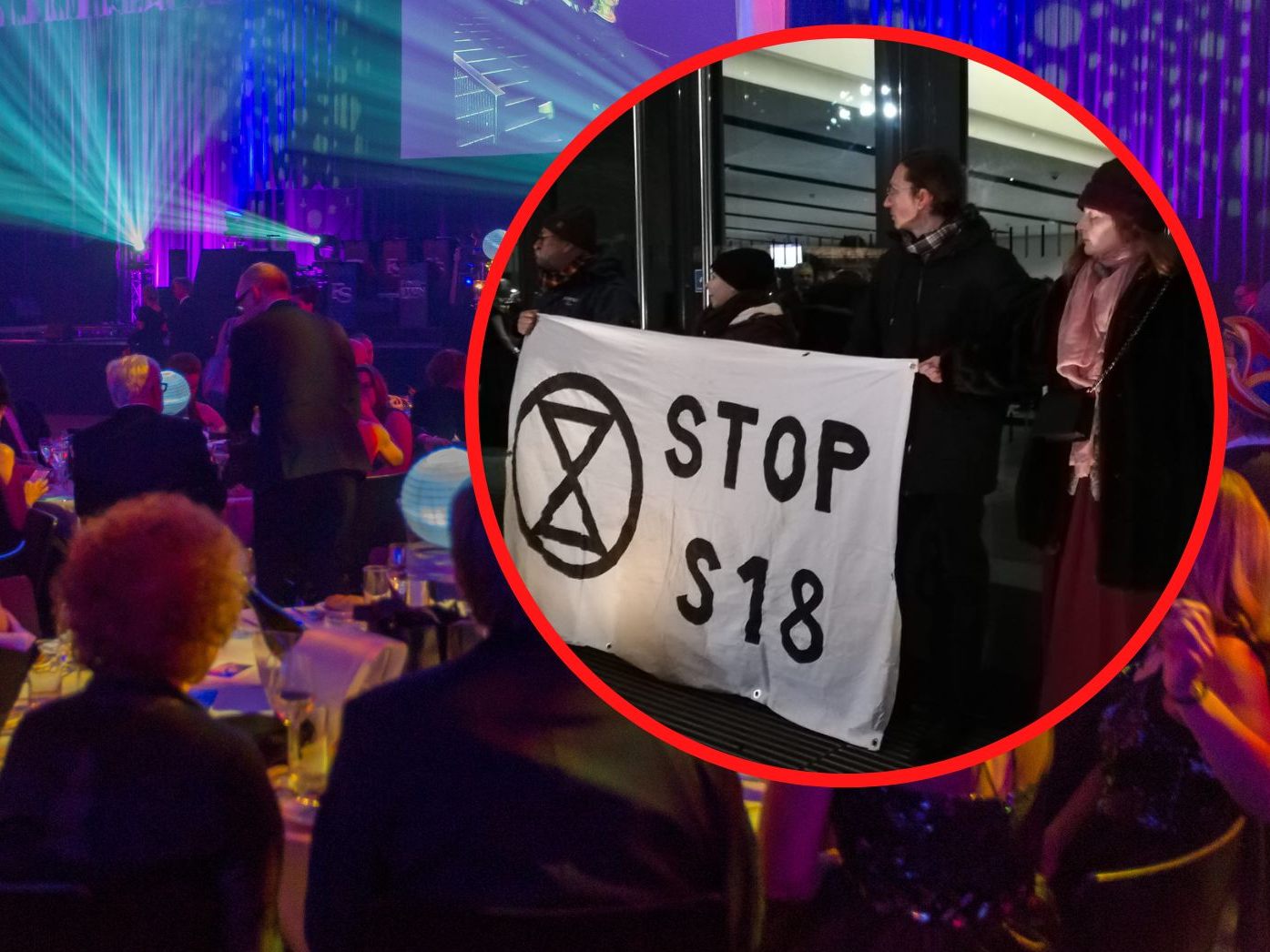 Klimaaktivisten protestieren vor Beginn des Gildenballes. Klimaaktivisten protestieren vor Beginn des Gildenballes.