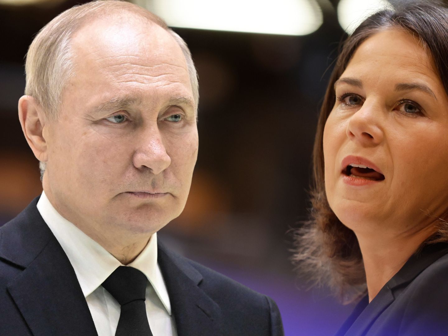 Wladimir Putin, Annalena Baerbock (Fotomontage). Wladimir Putin, Annalena Baerbock (Fotomontage).