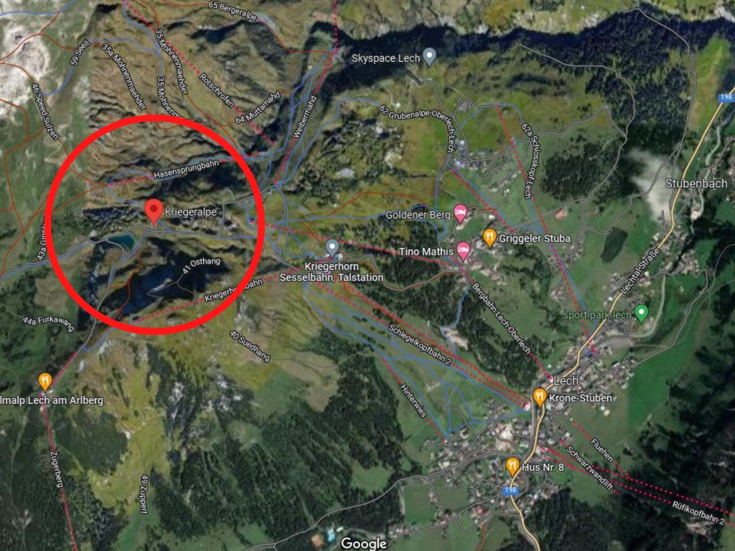 Der Unfall ereignete sich kurz oberhalp der Kriegeralpe im Skigebiet Lech Der Unfall ereignete sich kurz oberhalp der Kriegeralpe im Skigebiet Lech