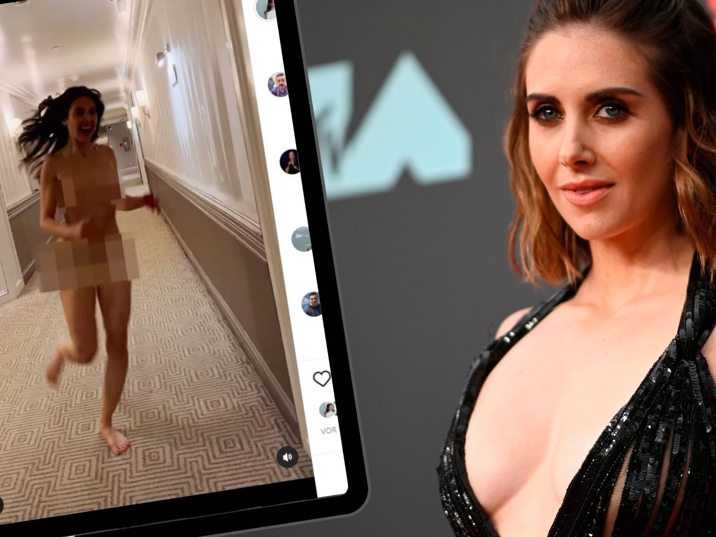 Pikante Aktion von US-Schauspielerin Alison Brie - Nackt durchs Hotel.