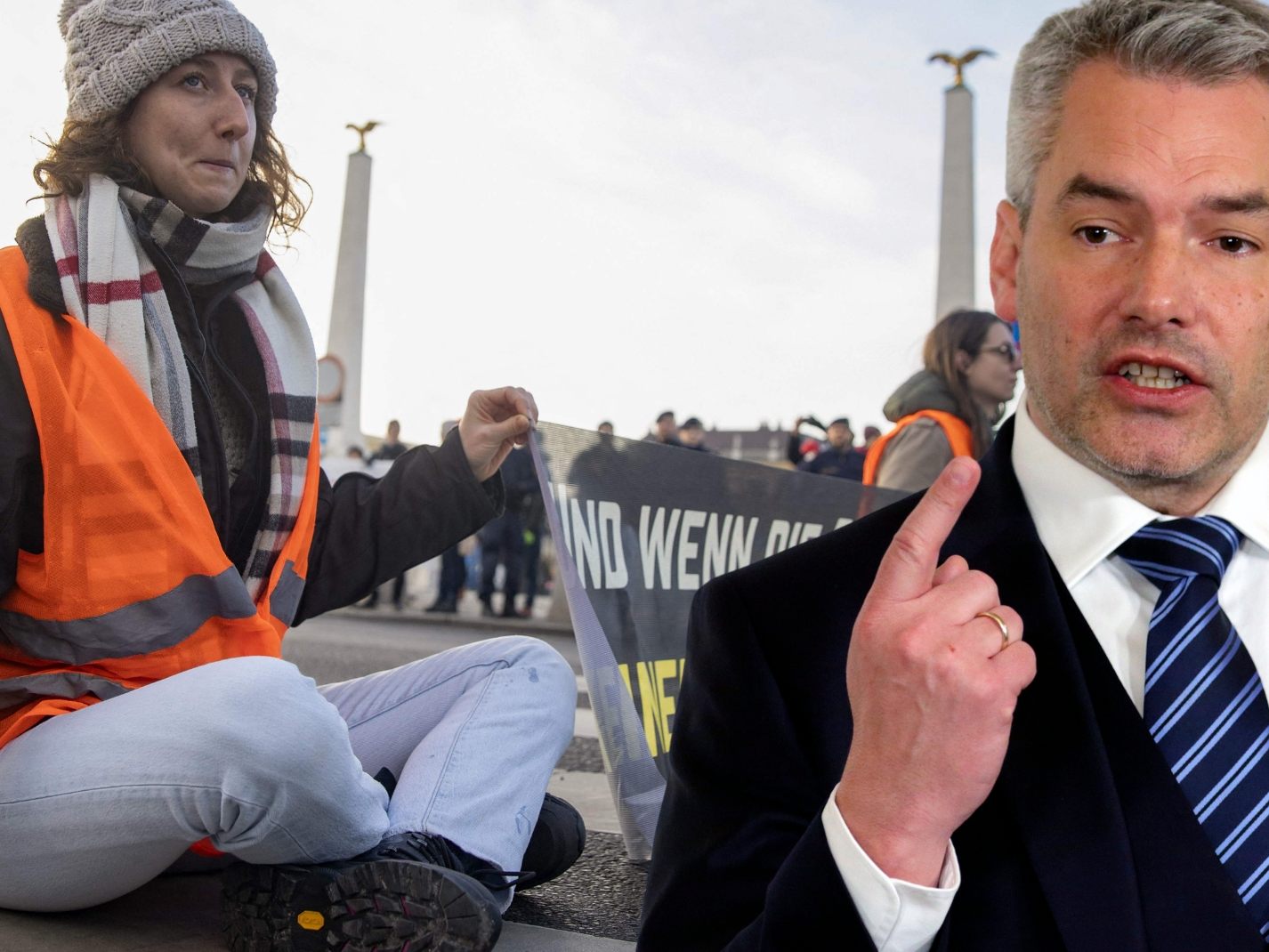 "Völlig falsche Form des Protests" sagt Kanzler Nehammer. "Völlig falsche Form des Protests" sagt Kanzler Nehammer.