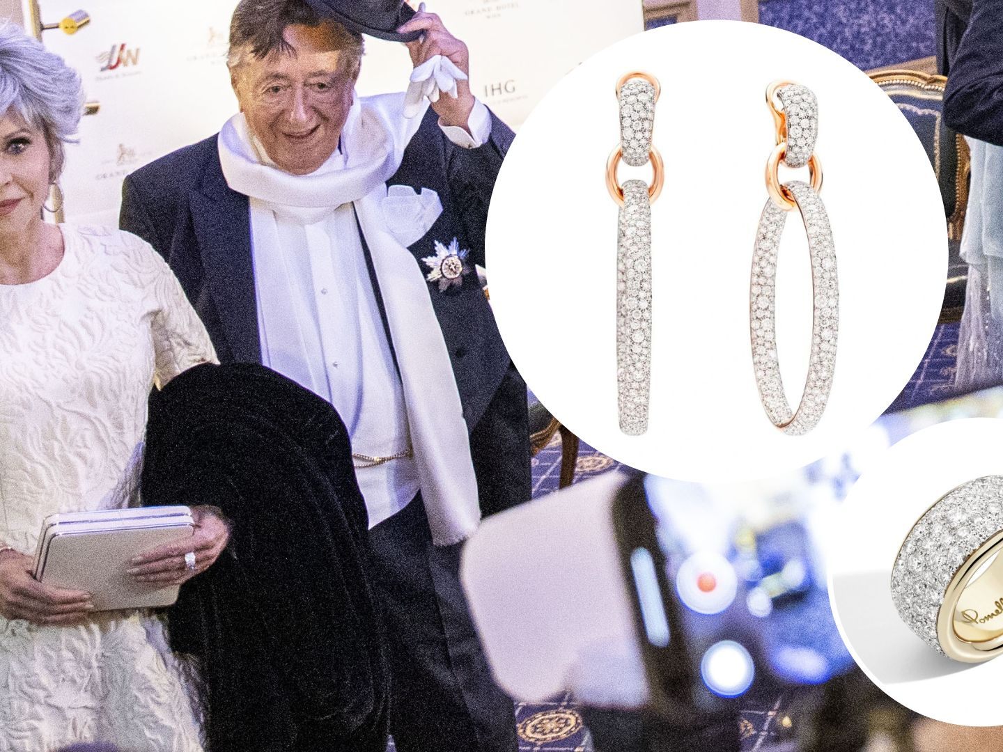 Jane Fonda wird für den Wiener Opernball mit einem Schmuck-Set von der Mailänder Schmuckmaison Pomellato ausgestattet.