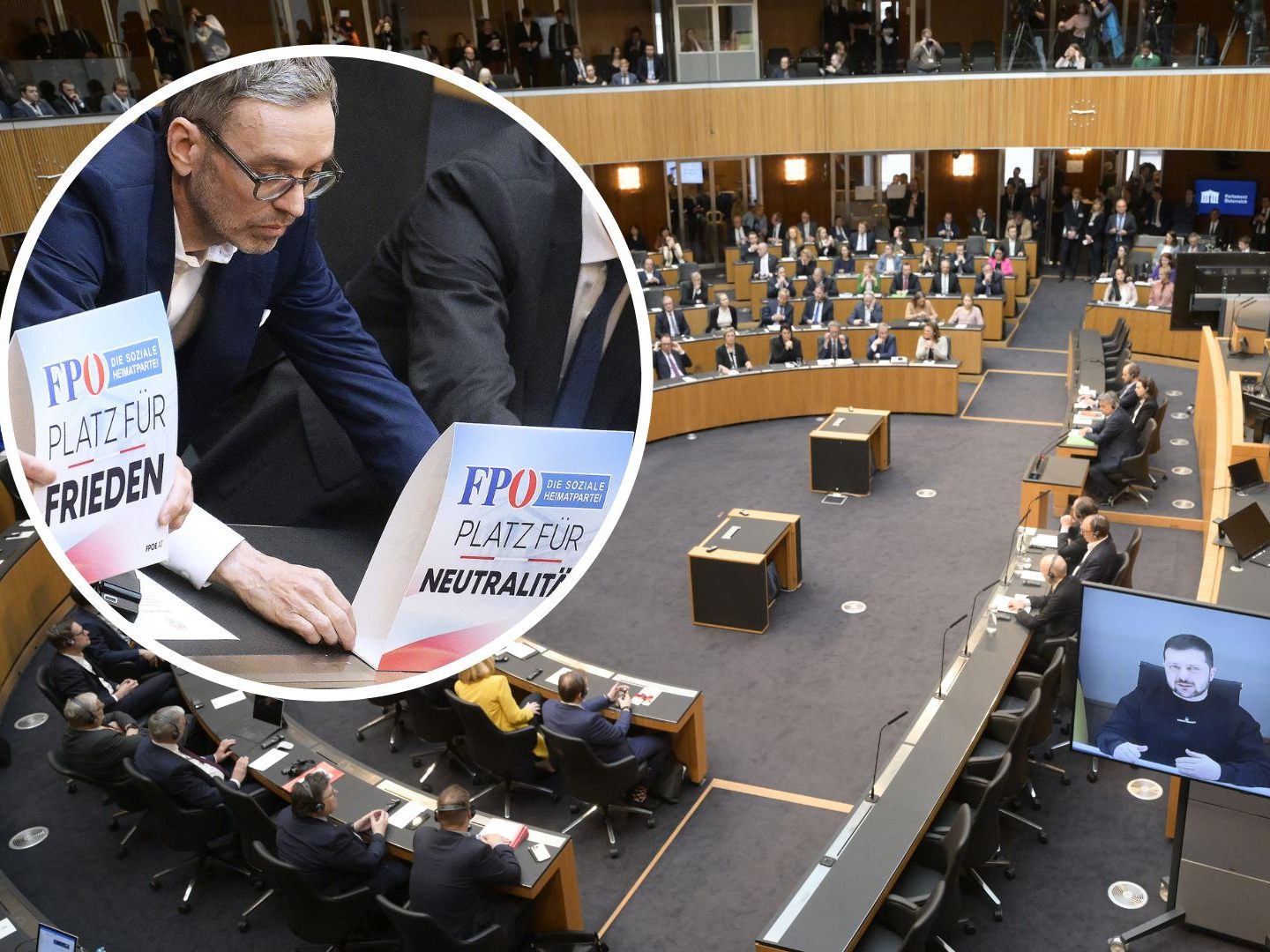 Die FPÖ protestierte gegen die Rede von Selenskyj im Parlament und verließ den Saal.