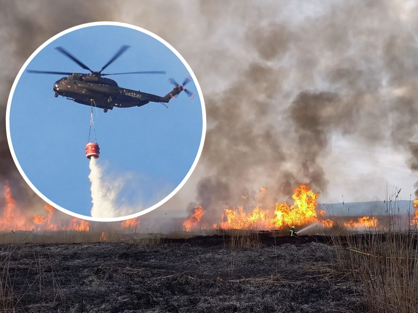 Zur Brandbekämpfung stehen fünf Löschhubschrauber im Einsatz. Zur Brandbekämpfung stehen fünf Löschhubschrauber im Einsatz.