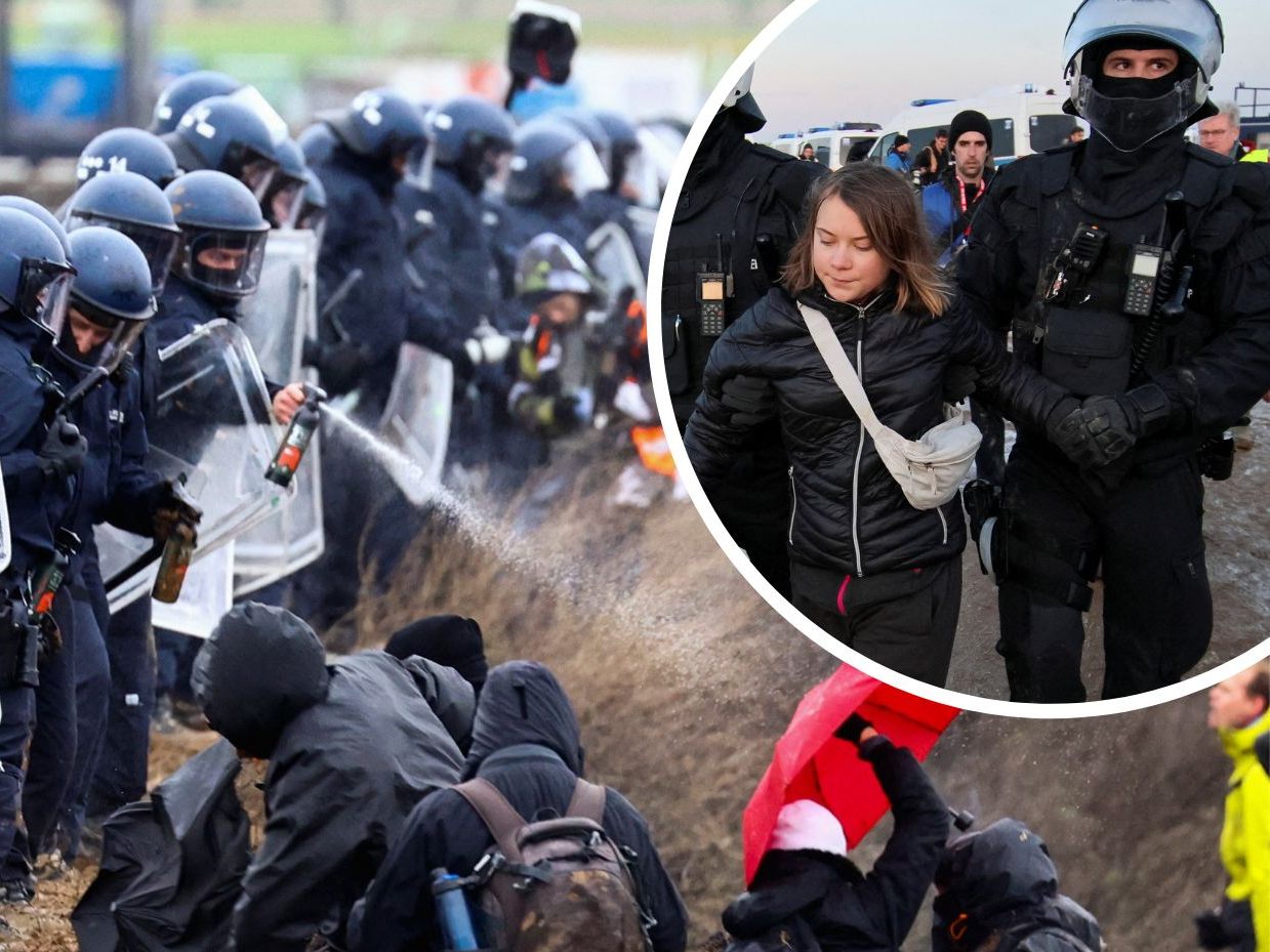 Während der Demonstration bei Lützerath kam es zu heftigen Eskalationen. Selbst die weltweit bekannte Klimaaktivistin Greta Thunberg musste von der Polizei abgeführt werden. Während der Demonstration bei Lützerath kam es zu heftigen Eskalationen. Selbst die weltweit bekannte Klimaaktivistin Greta Thunberg musste von der Polizei abgeführt werden.