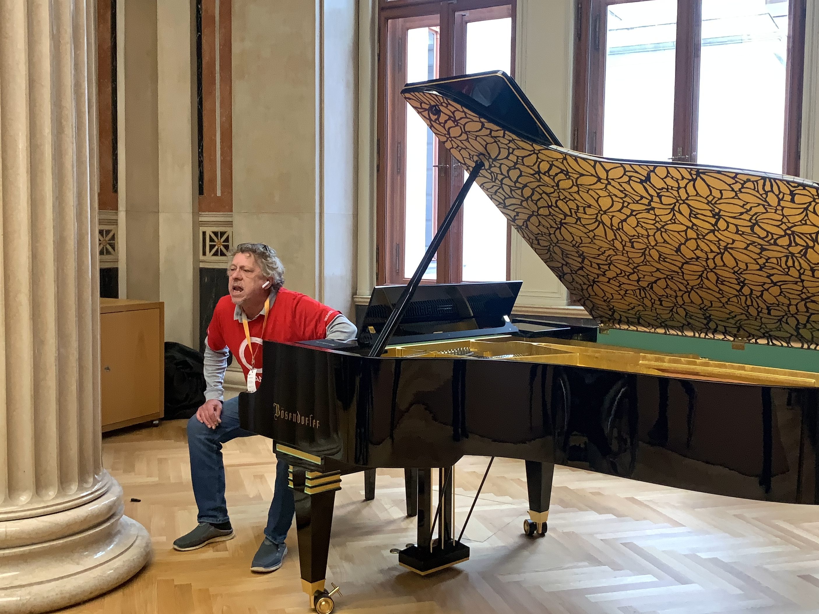 Ein Pensionist klebte sich am goldenen Klavier im Parlament fest.