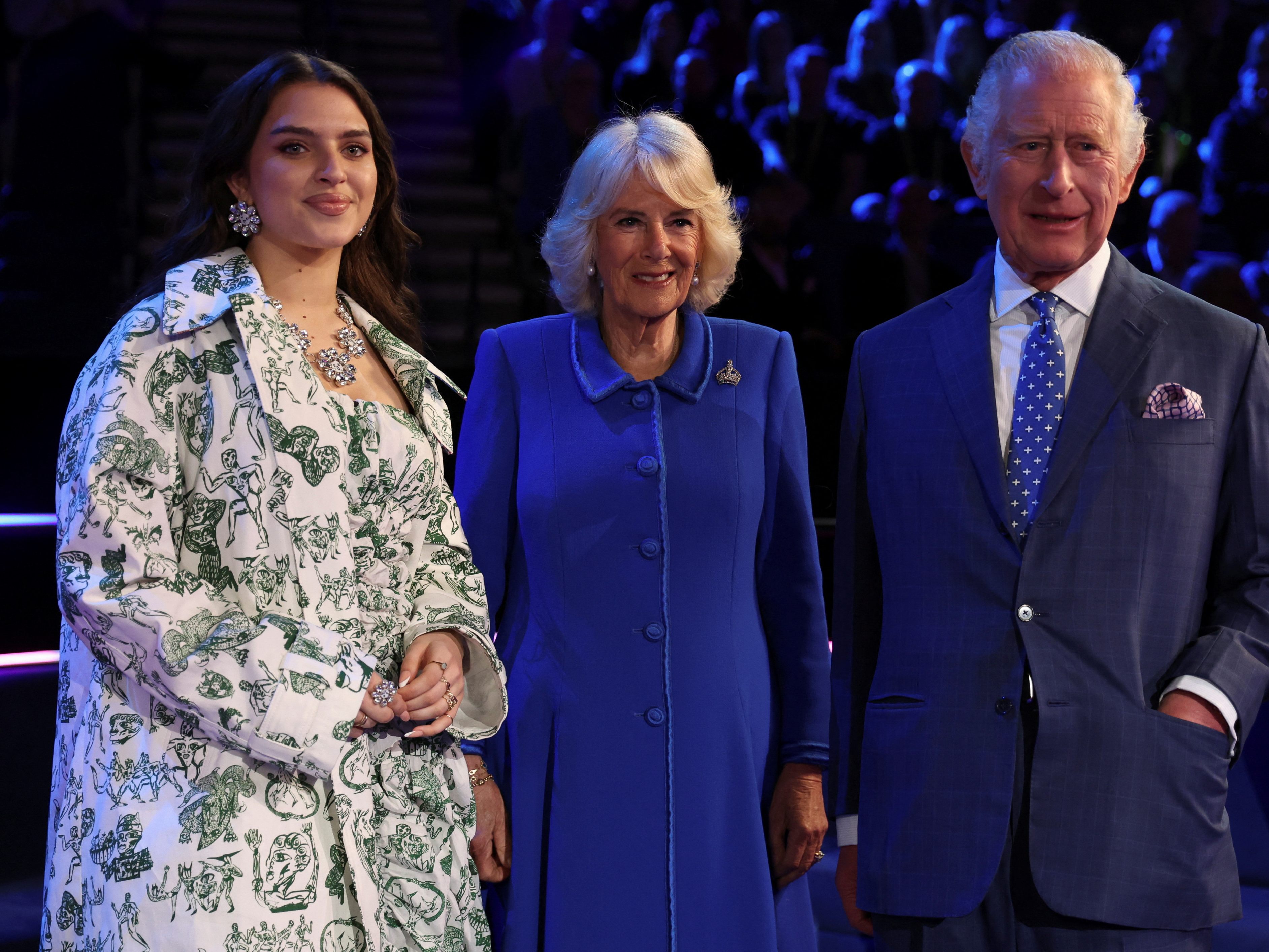 ESC-Kandidatin Muller, König Charles III. und Königsgemahlin Camilla.