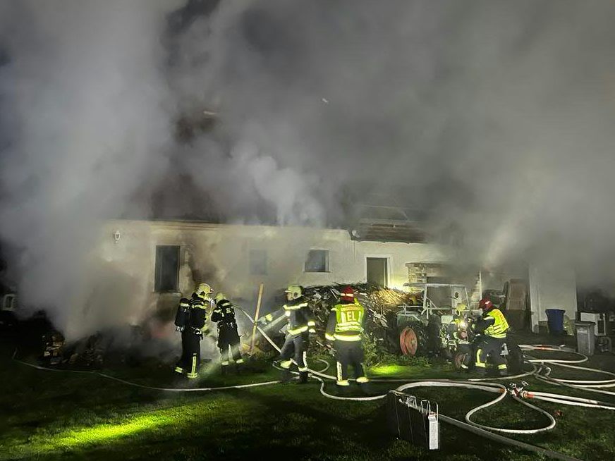 Die Feuerwehr bekämpfte den Brand in einem Einfamilienhaus in Bisamberg.