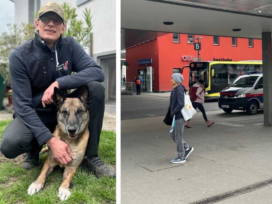 Patrick Höhenreich war mit seinem Diensthund Bruno als Security am Dornbirner Bahnhof im Einsatz.