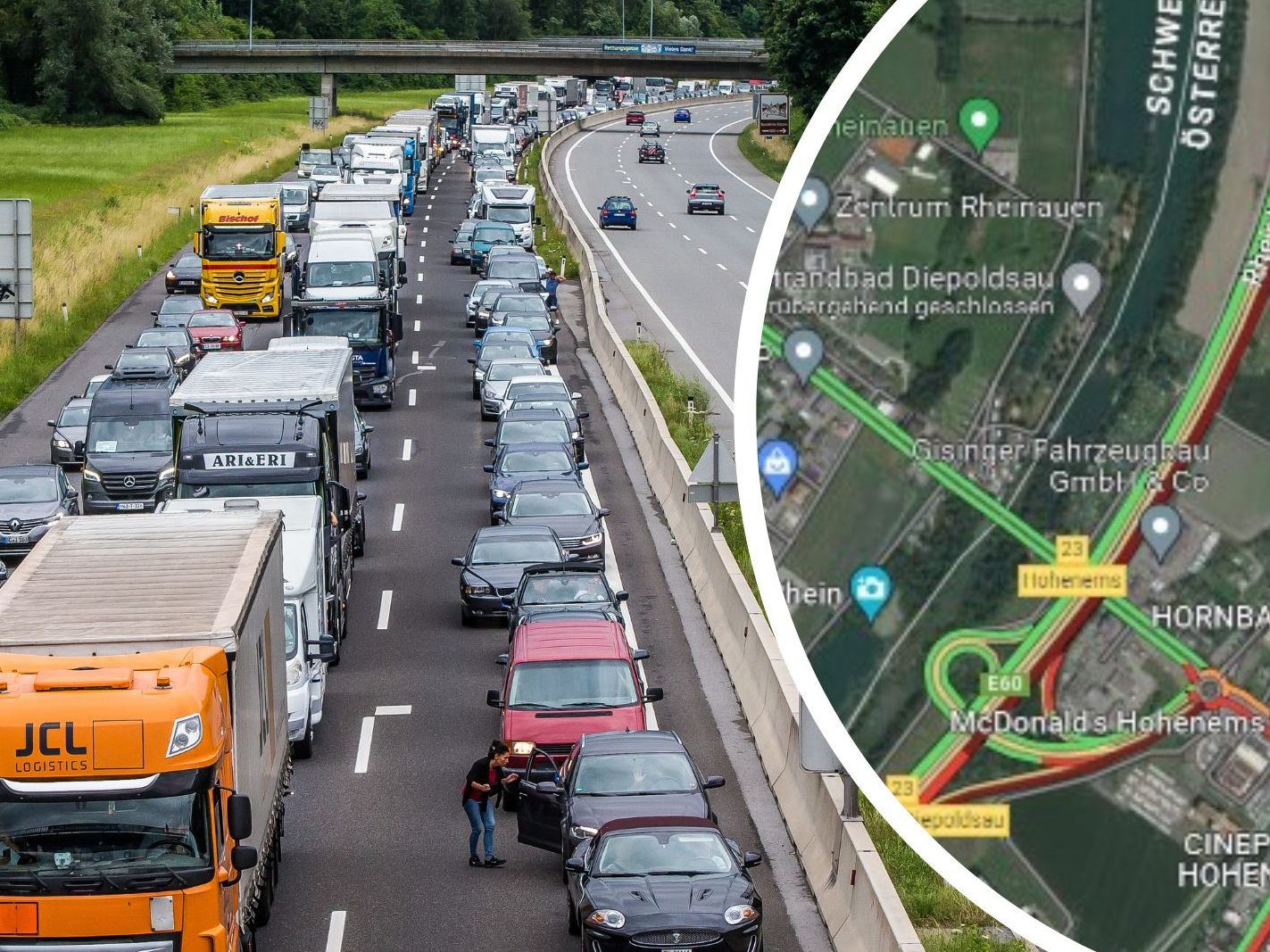 Zwischen Wolfurt und Götzis kommt es auf der A14 zu heftigem Stau. Grund sind zwei Verkehrsunfälle bei den Autobahnabfahrten Dornbirn-Nord und Dornbirn West.