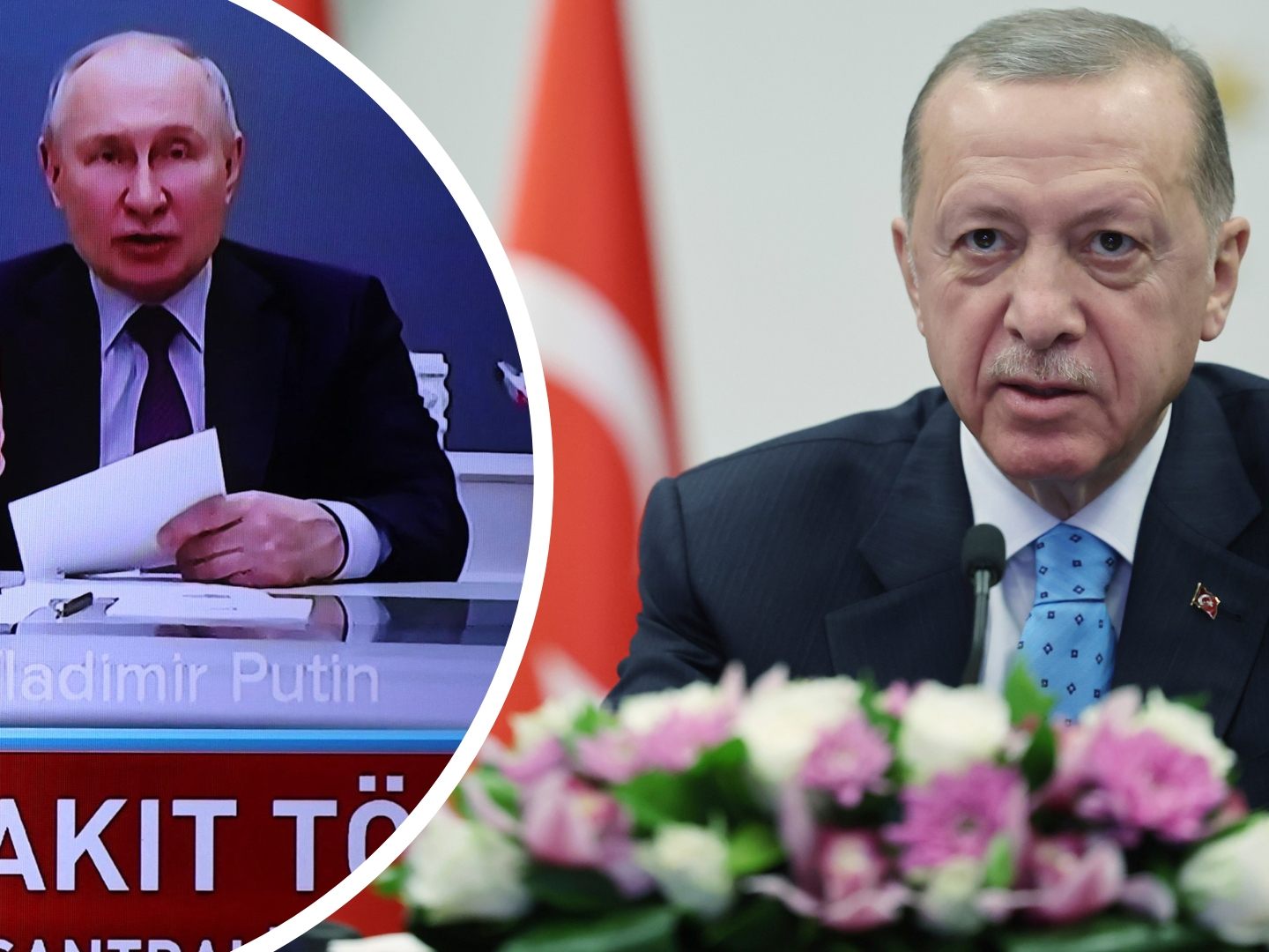 Ein blass wirkender Präsident Erdogan (r.) nahm nur online an AKW-Einweihungszeremonie teil. Ein blass wirkender Präsident Erdogan (r.) nahm nur online an AKW-Einweihungszeremonie teil.
