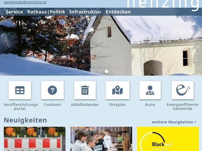 Eine benutzerfreundliche Bedienung war maßgeblich für den neuen Online-Auftritt der Marktgemeinde Nenzing. Eine benutzerfreundliche Bedienung war maßgeblich für den neuen Online-Auftritt der Marktgemeinde Nenzing.