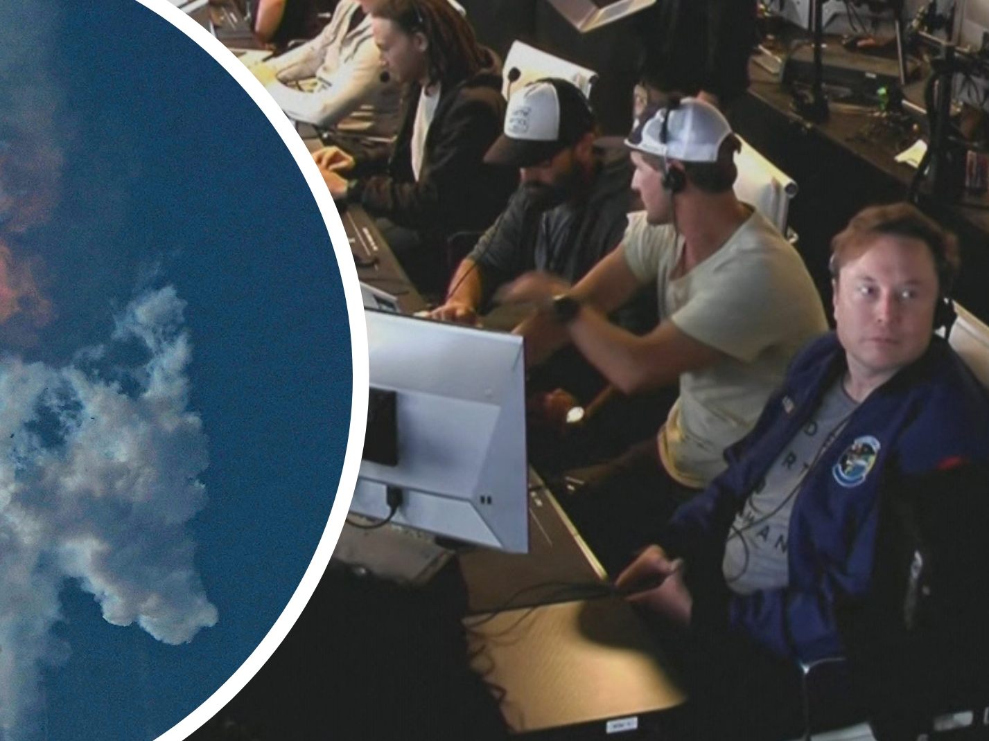 Detonation rund drei Minuten nach gelungenem Start - Elon Musk (r.) gratulierte Team.