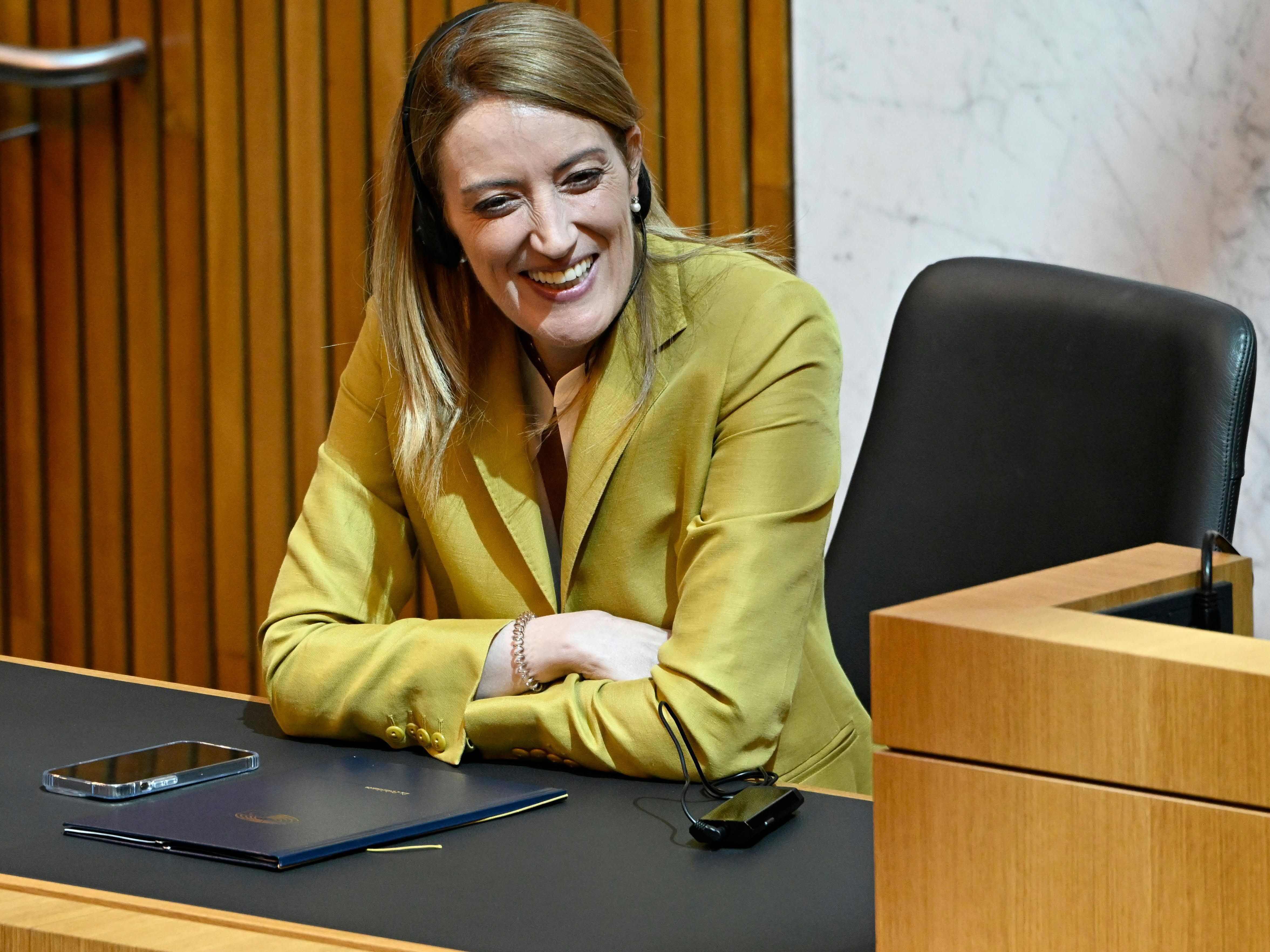 EU-Parlamentspräsidentin Roberta Metsola im Nationalrat. EU-Parlamentspräsidentin Roberta Metsola im Nationalrat.