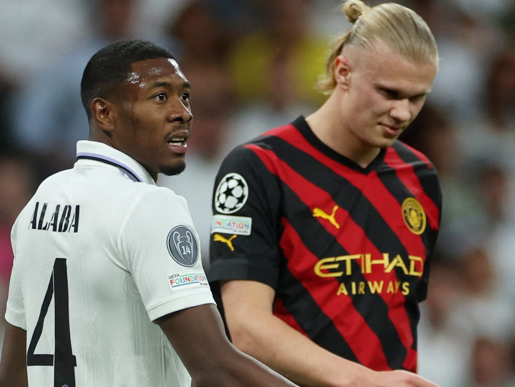 David Alaba (l.) gegen Erling Haaland (r.) - Hinspiel in Madrid endete 1:1. David Alaba (l.) gegen Erling Haaland (r.) - Hinspiel in Madrid endete 1:1.