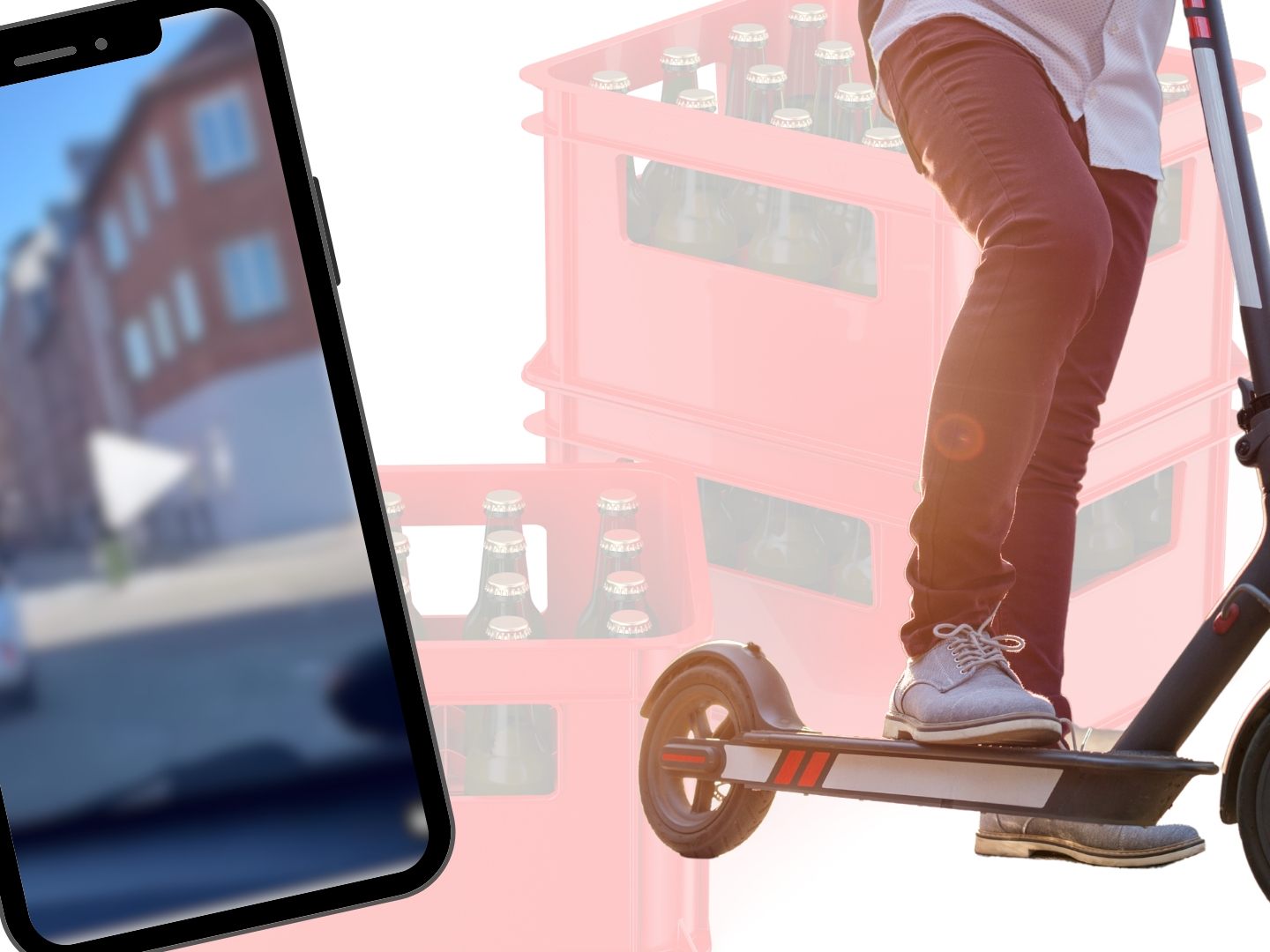 Dieser Mann transportiert seine Bierkisten mit einem Roller.