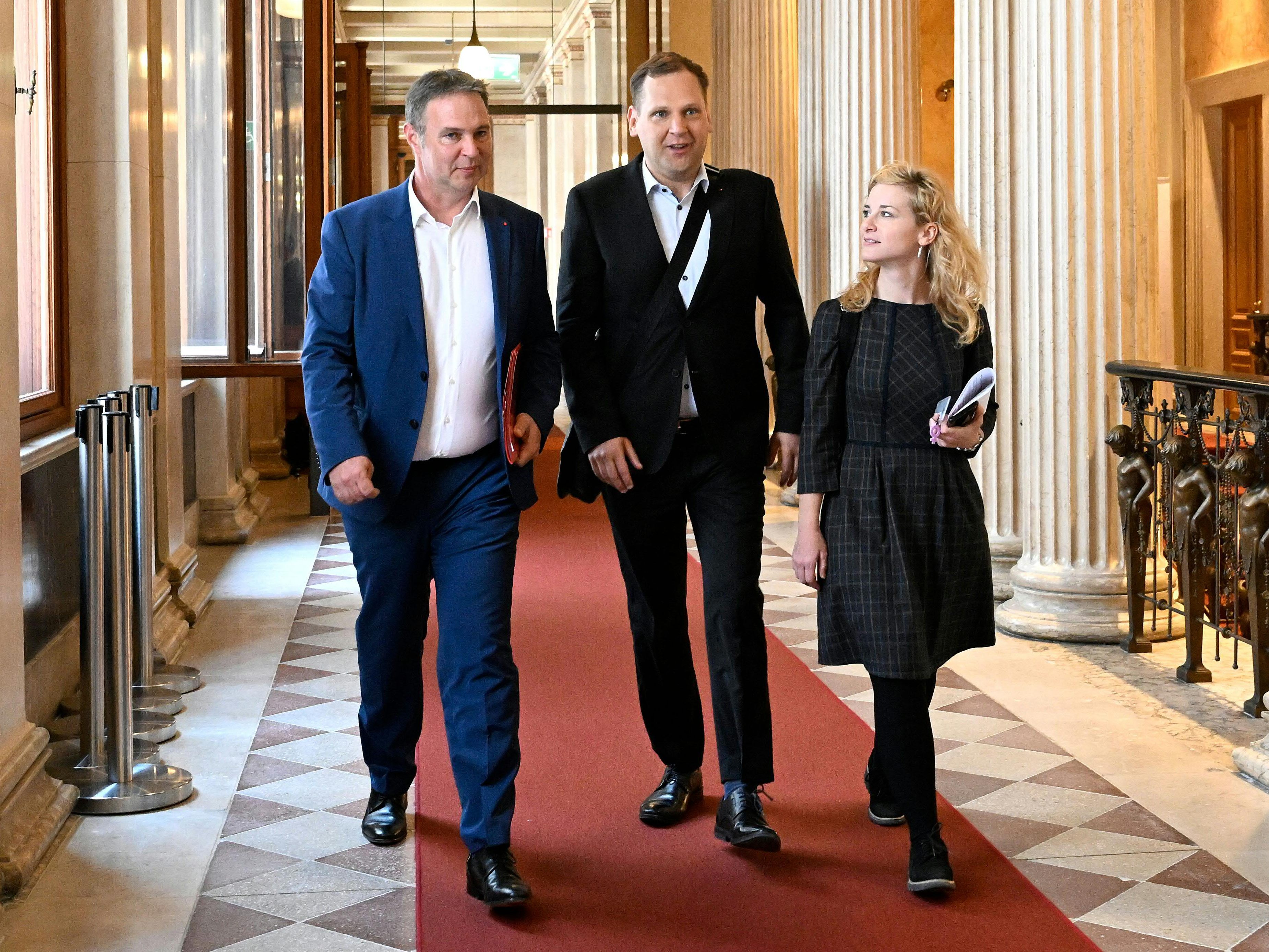 SPÖ-Chef Babler mit Philip Kucher und Eva Maria Holzleitner.