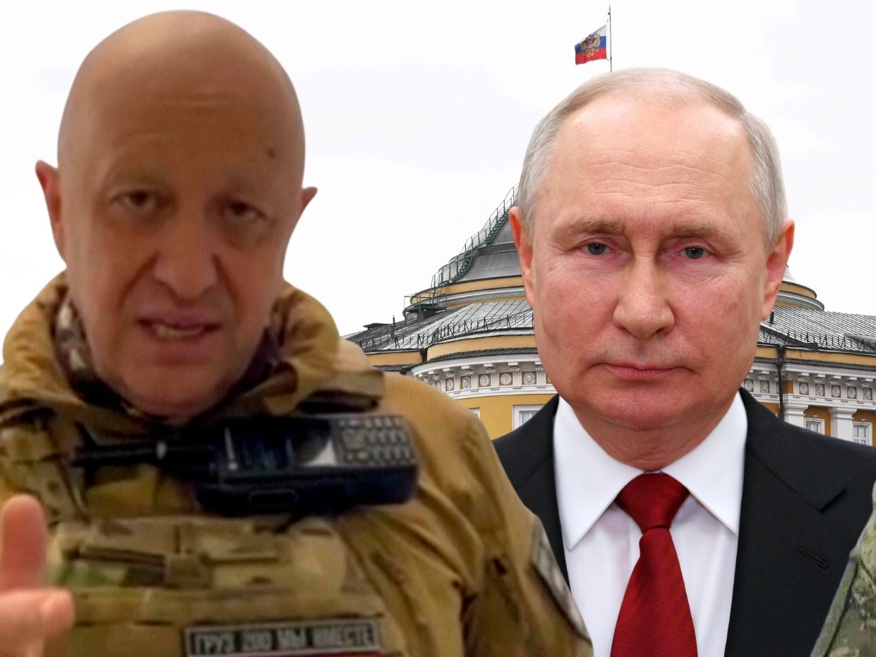 In Russland spielt sich ein MAchtkampf zwischen Prigoschin (l.), Putin (m.) und Schoigu (r.) ab. In Russland spielt sich ein MAchtkampf zwischen Prigoschin (l.), Putin (m.) und Schoigu (r.) ab.