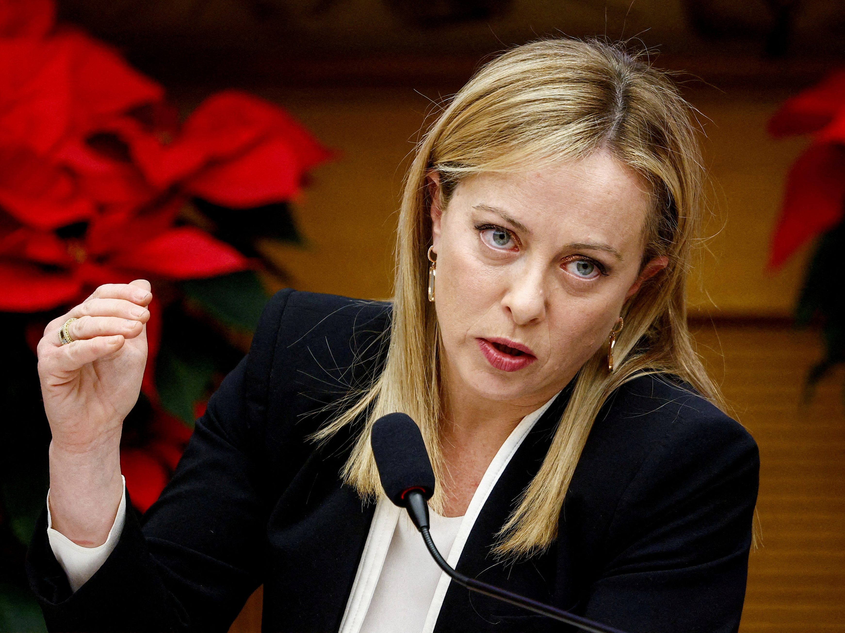 Giorgia Meloni von der ultrarechten Partei Fratelli d'Italia ist in Italien an der Macht. Giorgia Meloni von der ultrarechten Partei Fratelli d'Italia ist in Italien an der Macht.