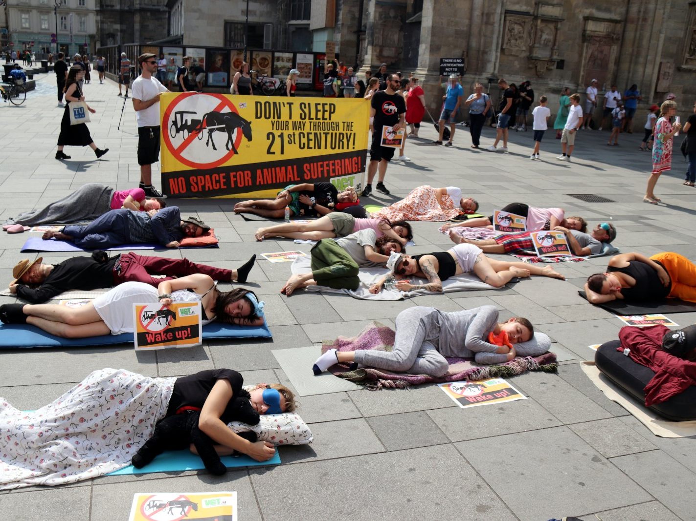 "Sleep-In" der Aktivisten am Wiener Stephansplatz.