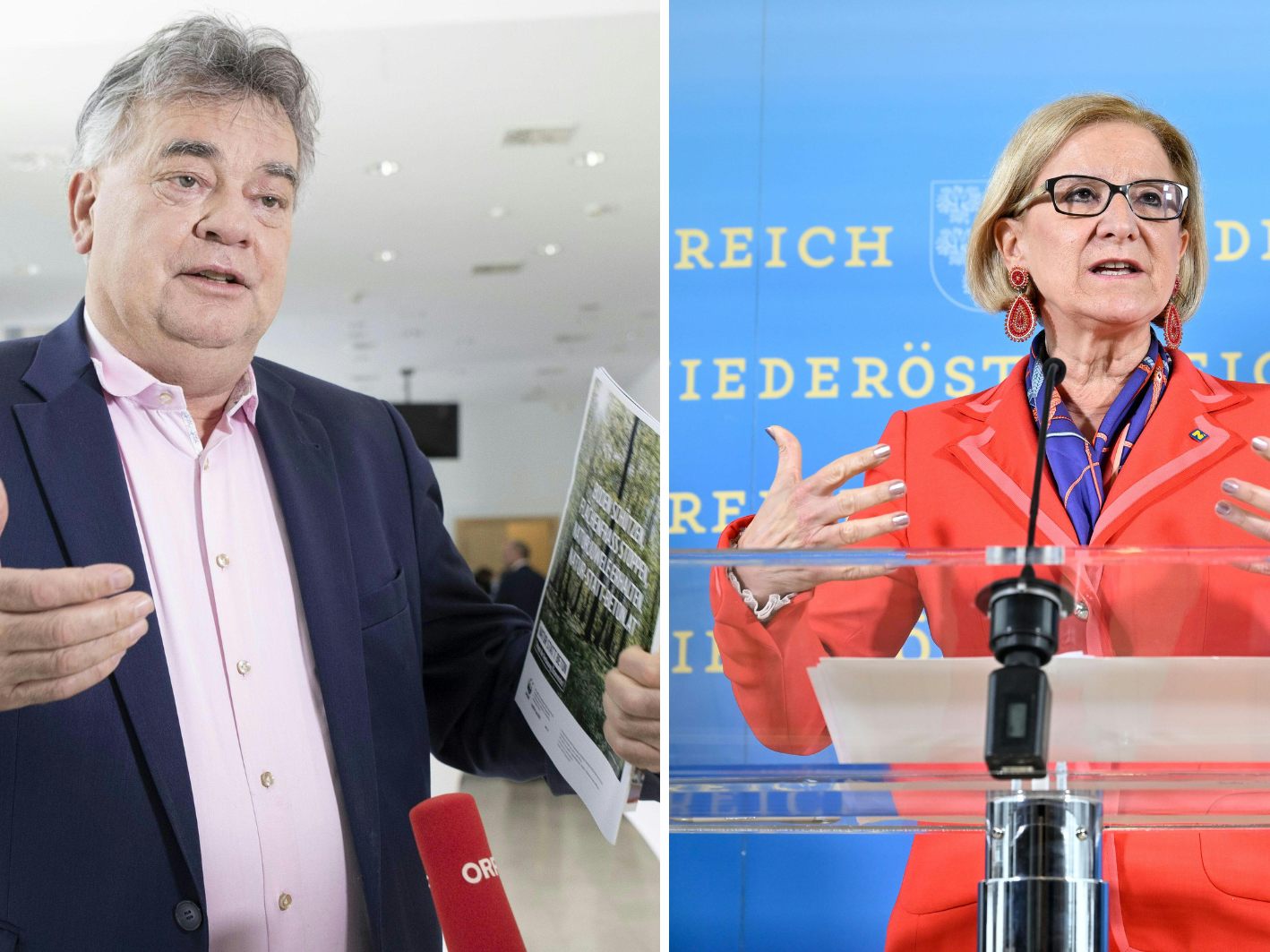 Auseinandersetzung zwischen Werner Kogler und Johanna Mikl-Leitner. Auseinandersetzung zwischen Werner Kogler und Johanna Mikl-Leitner.