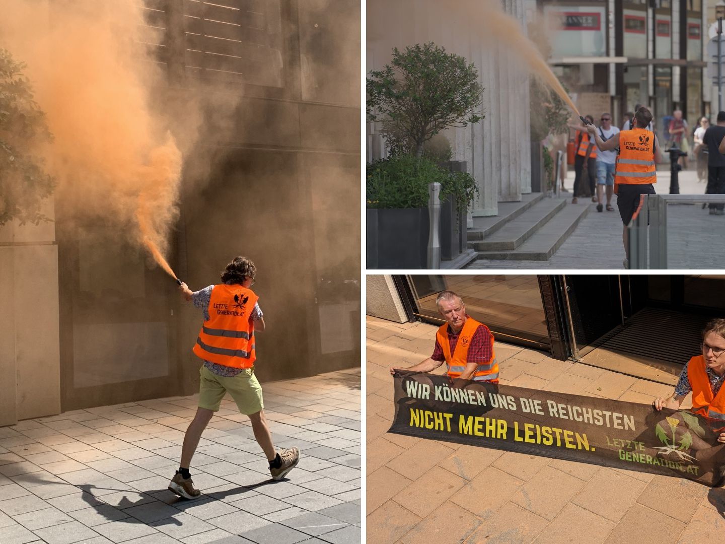Die "Letzte Generation" besprühte ein Luxushotel und -geschäft in der Wiener City. Die "Letzte Generation" besprühte ein Luxushotel und -geschäft in der Wiener City.