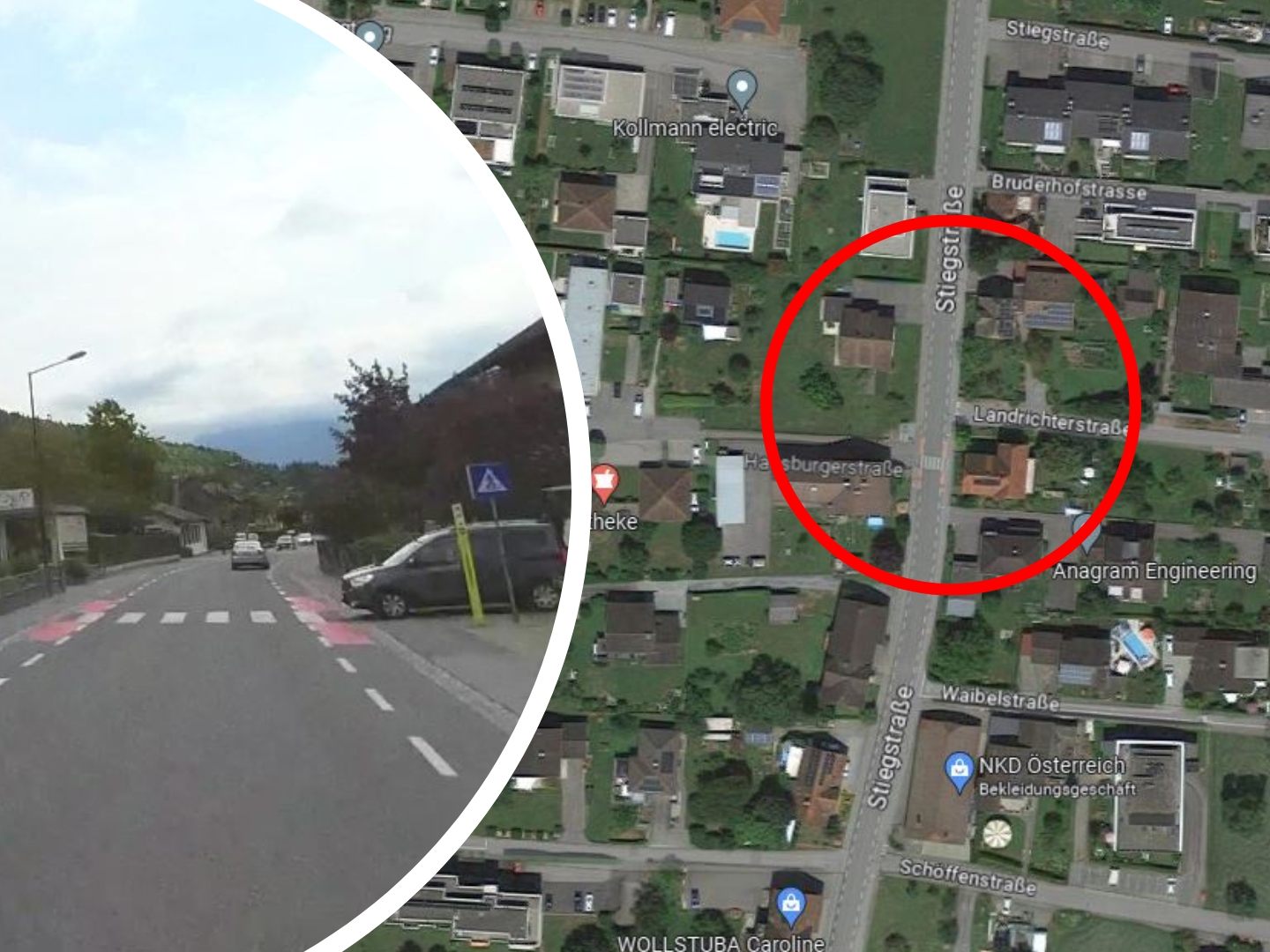Hier ist der Unfall mit Fahrerflucht passiert - Ansicht bei Tag via Google Street View (r.).