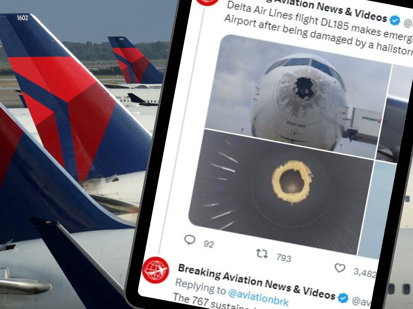 Der Hagel richtete schwere Schäden am Passagierflugzeug an.